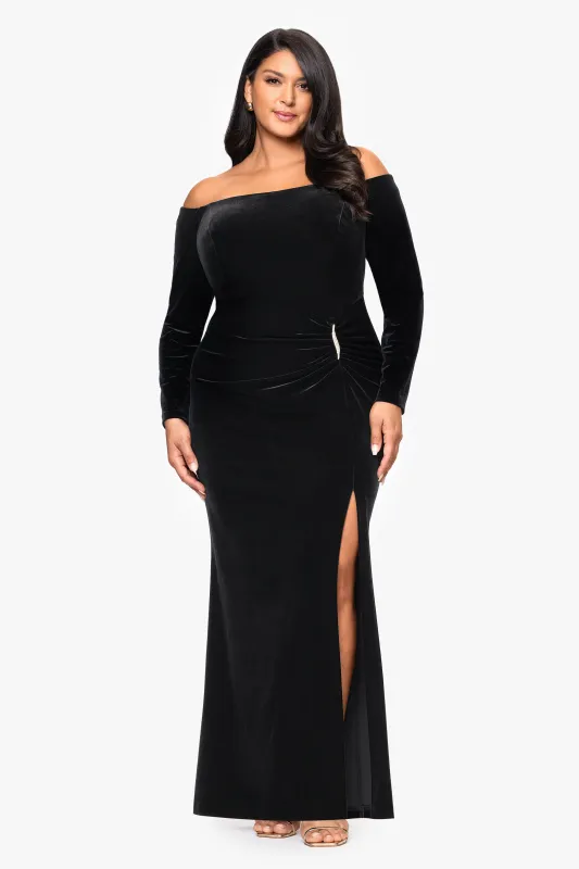 Plus "Danni" Velvet Off The Shoulder Long Sleeve Dress made by Xscape