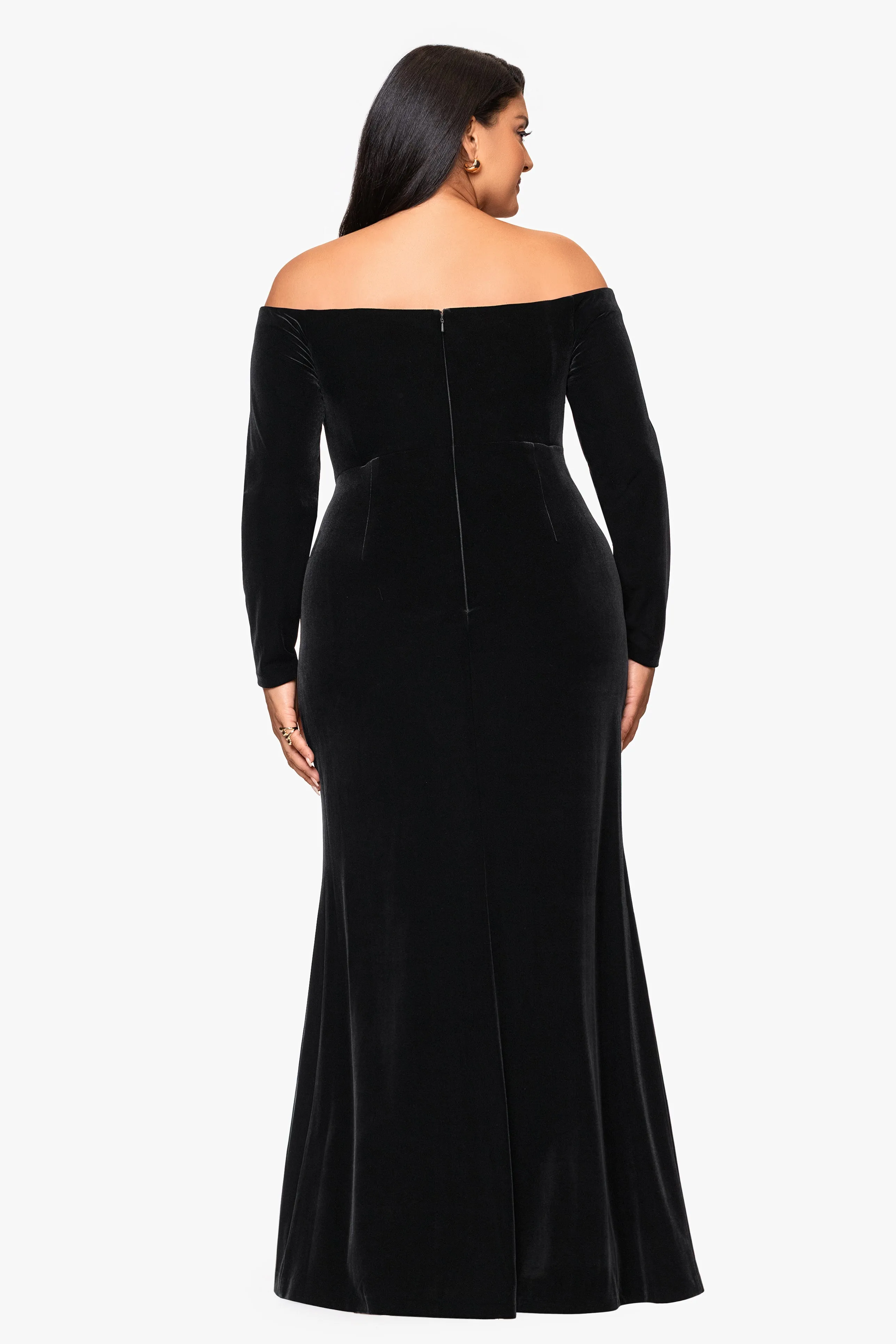 Plus "Danni" Velvet Off The Shoulder Long Sleeve Dress sold by Xscape product image thumbnail 3