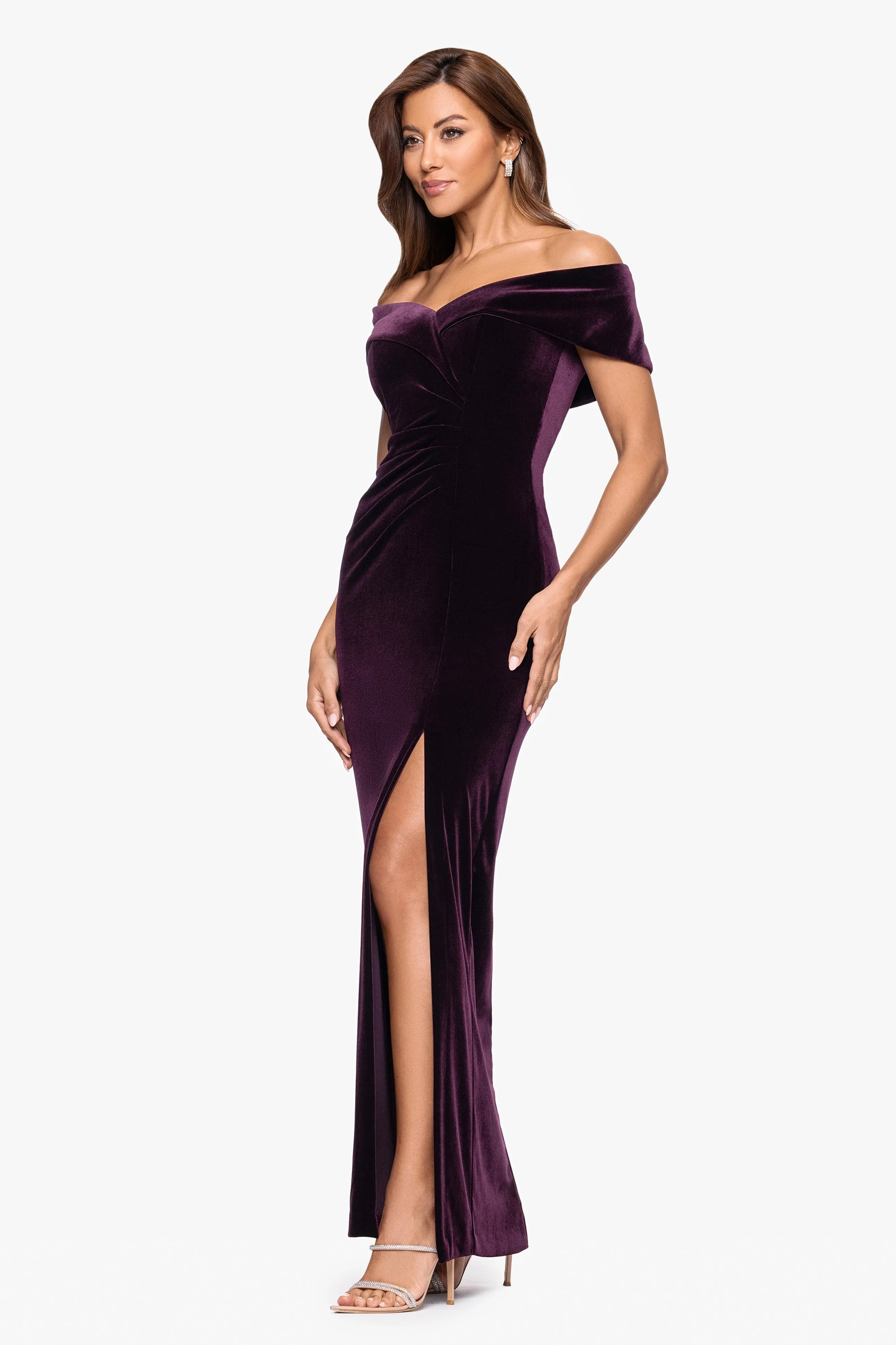 "Charmaine" Velvet Off The Shoulder Gown sold by Xscape product image thumbnail 4