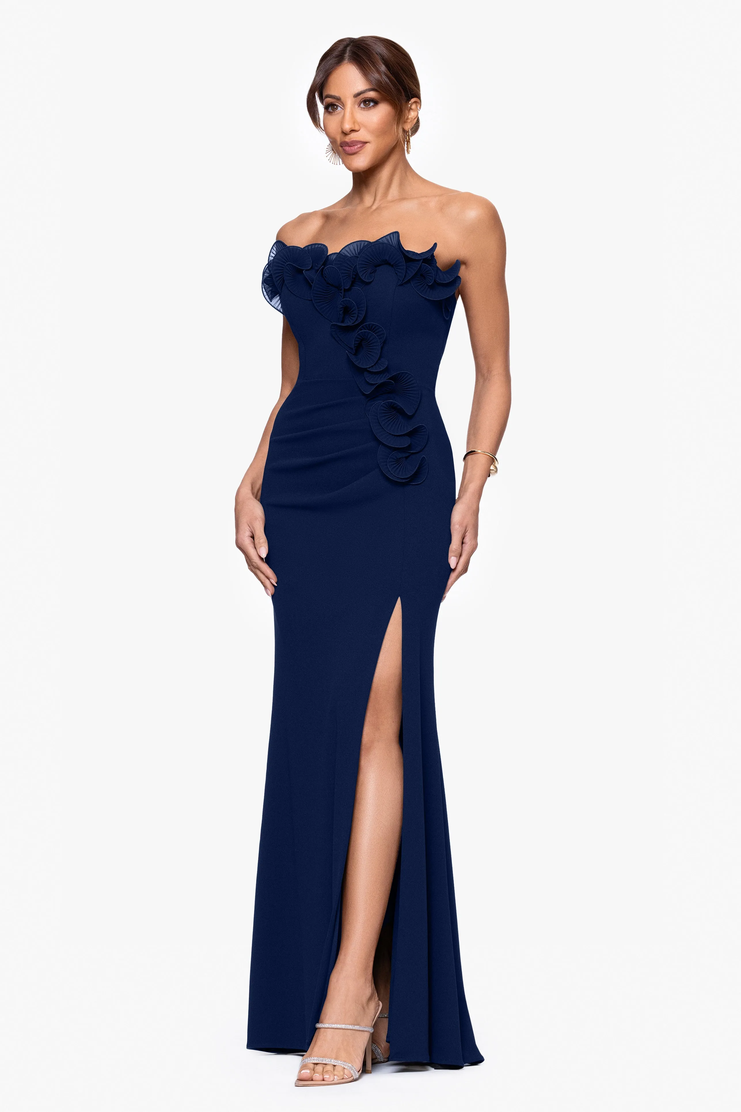 "Kimberly" Scuba Crepe Chiffon Ruffle Strapless Dress sold by Xscape product image thumbnail 4
