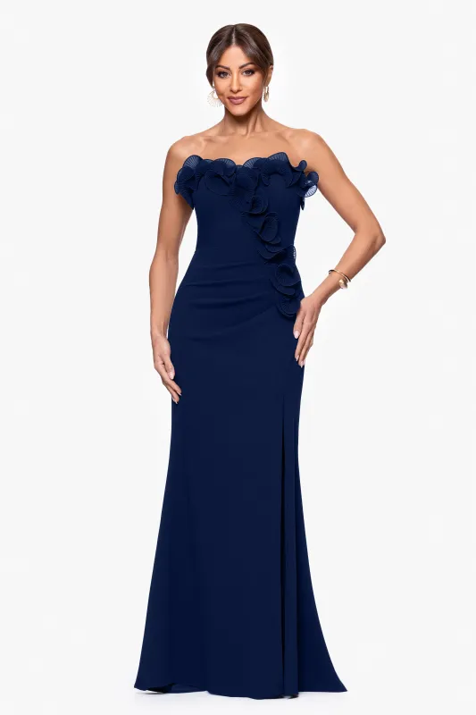 "Kimberly" Scuba Crepe Chiffon Ruffle Strapless Dress made by Xscape