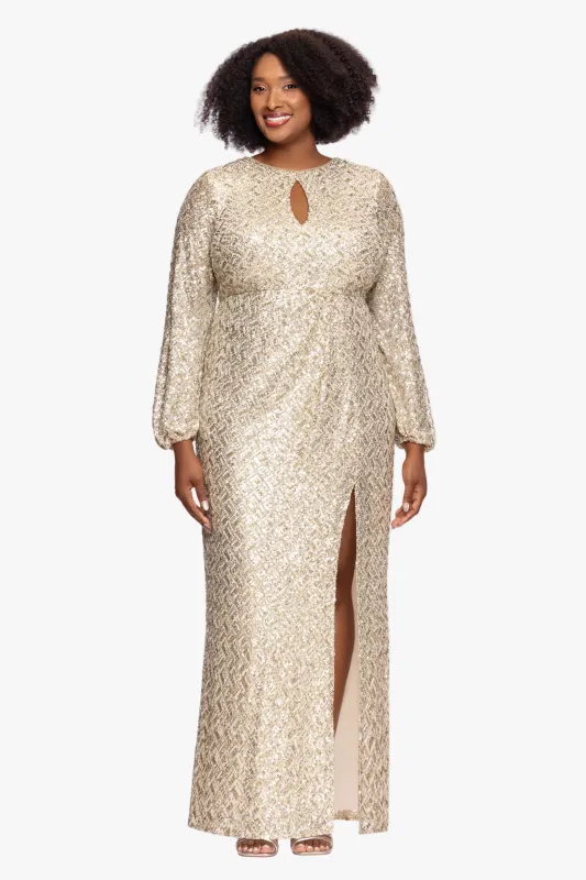 Plus "Alessia" Sequin Long Sleeve Keyhole Dress made by Xscape