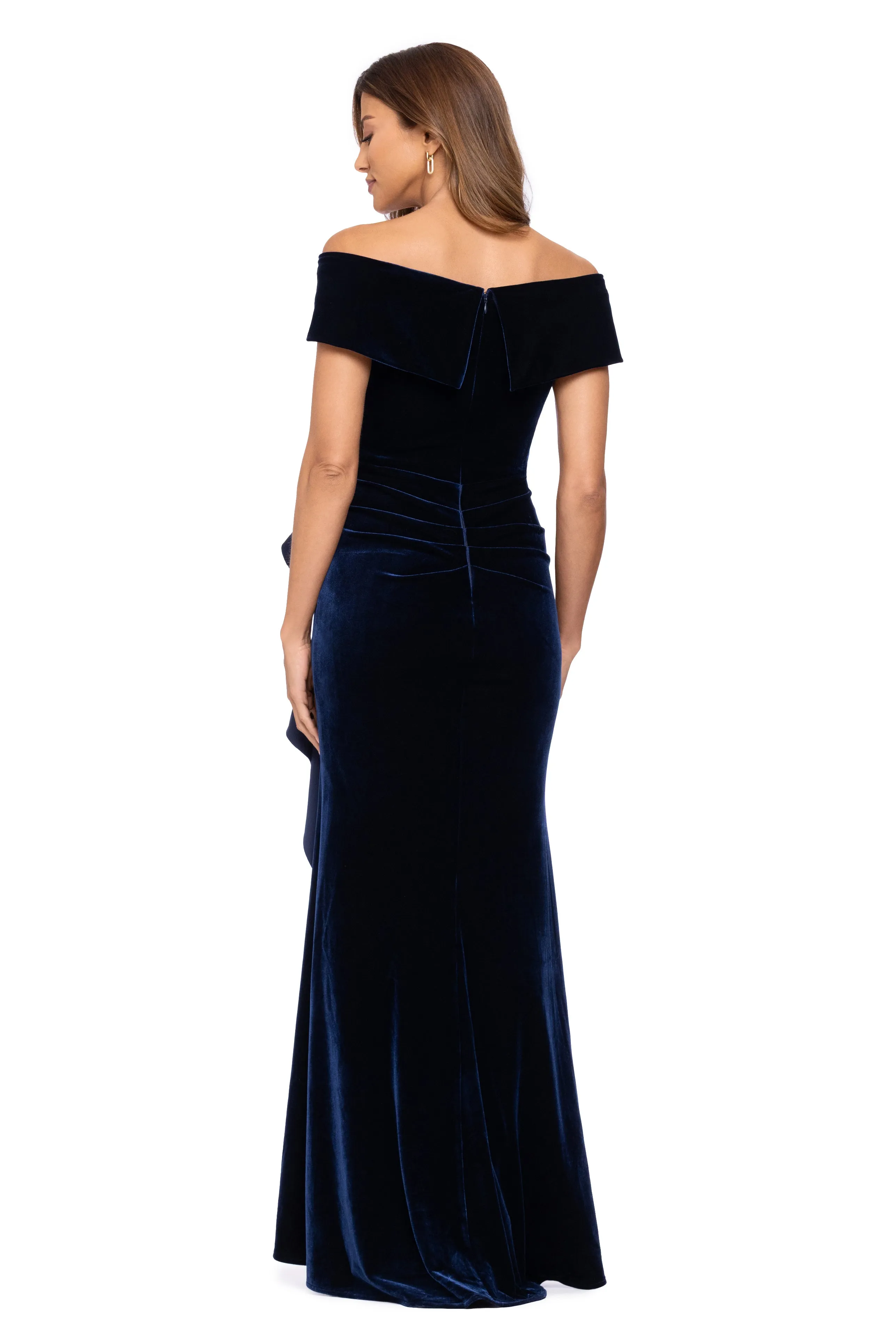 "Alana" Long Off the Shoulder Velvet Ruffle Dress sold by Xscape product image thumbnail 3