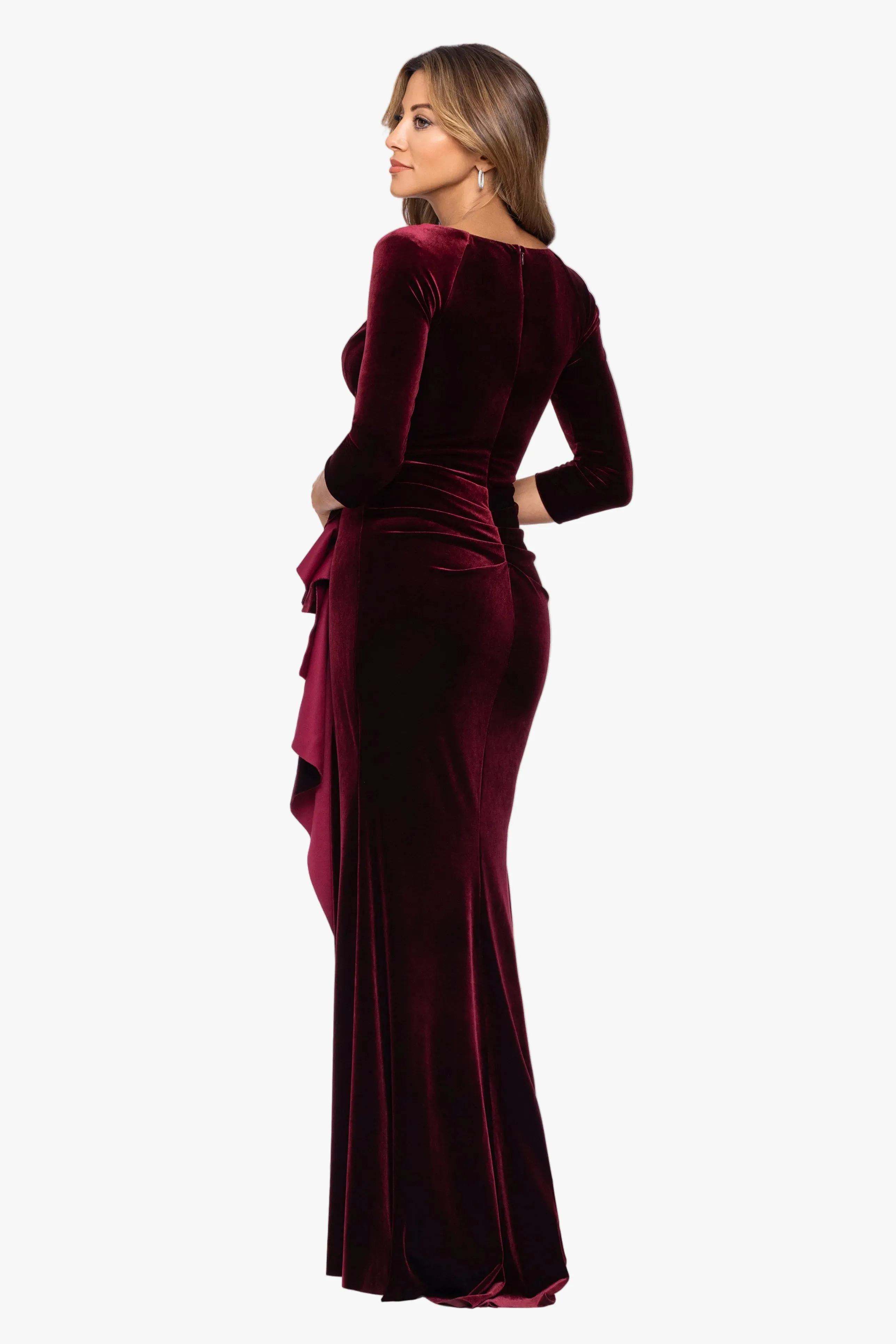 "Shae" Velvet Ruffle Front Long Sleeve Dress sold by Xscape product image thumbnail 3