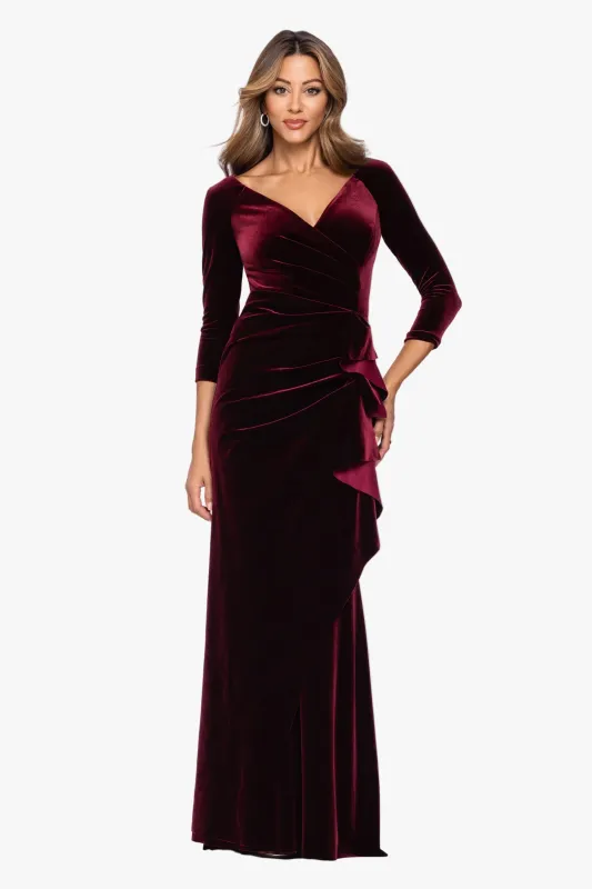 "Shae" Velvet Ruffle Front Long Sleeve Dress made by Xscape