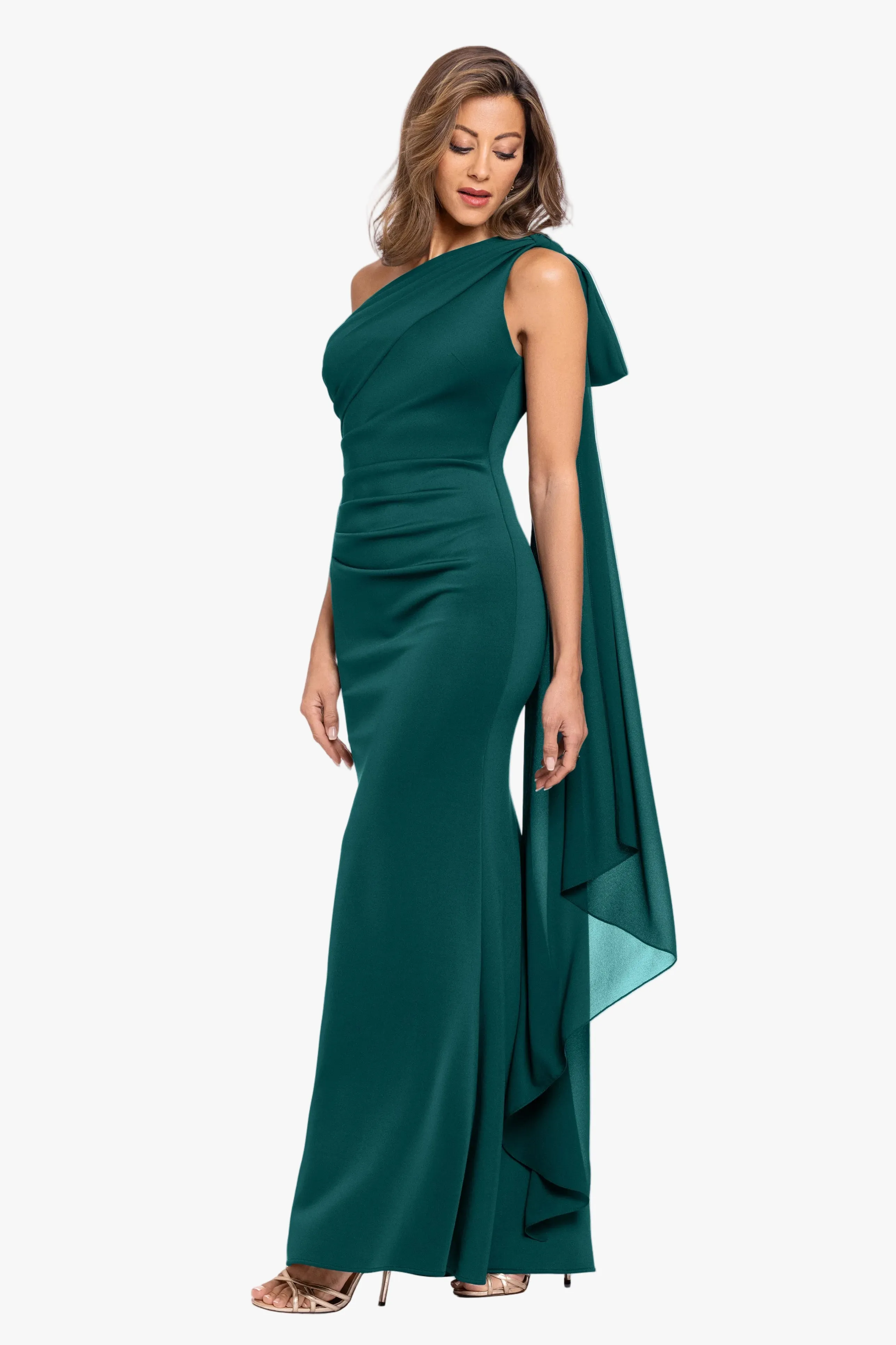 "Gwen" Techno Scuba One Shoulder Sash Dress sold by Xscape product image thumbnail 5