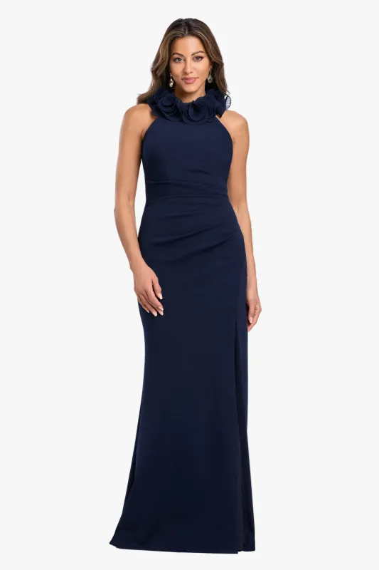 "Billie" Scuba Crepe Chiffon Ruffle Neck Dress made by Xscape