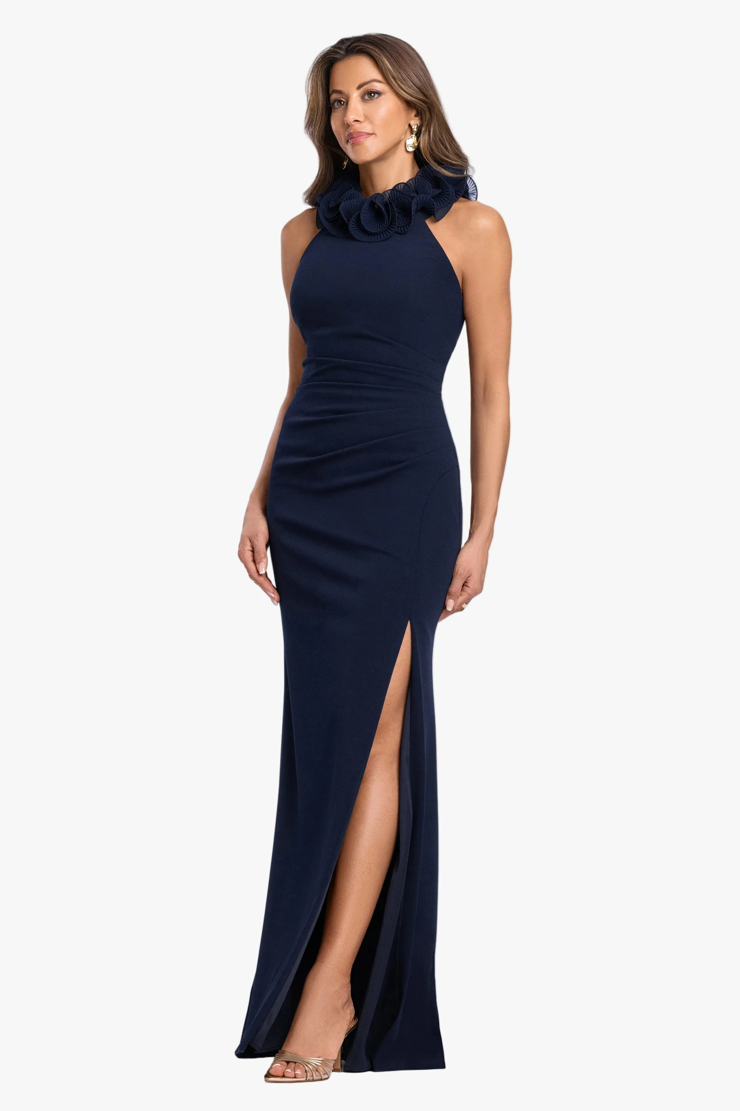 "Billie" Scuba Crepe Chiffon Ruffle Neck Dress sold by Xscape product image thumbnail 4