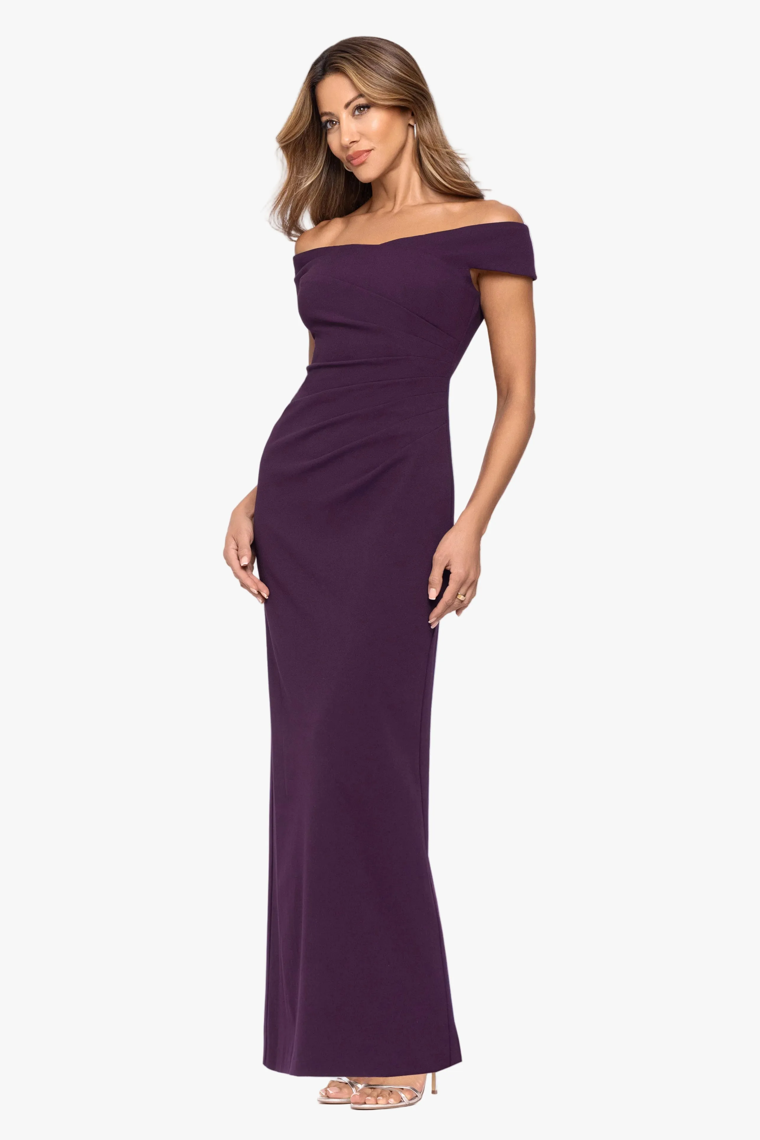 Petite "Ophelia" Scuba Crepe Off Shoulder Dress sold by Xscape product image thumbnail 4