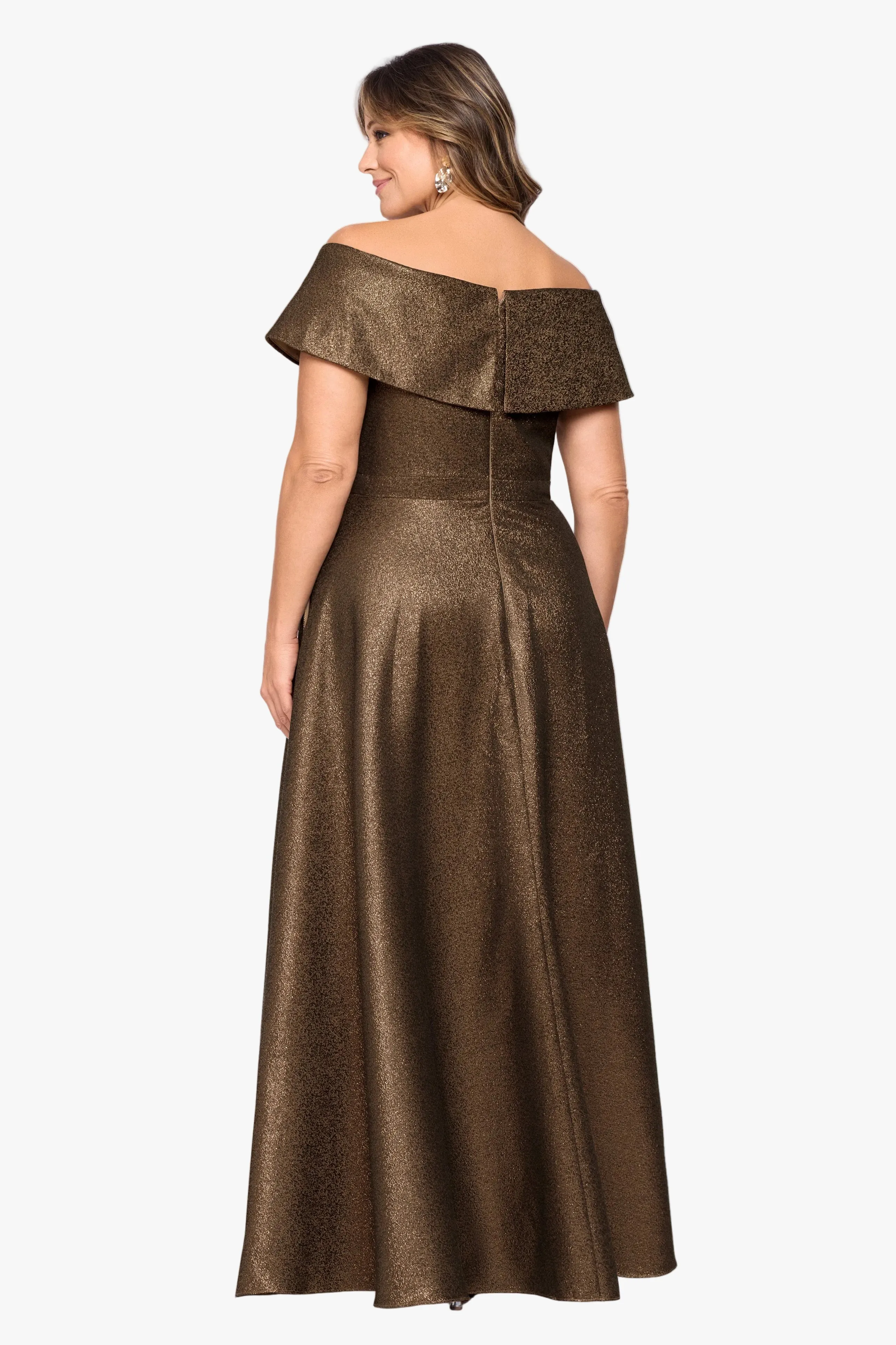 Plus "Julien" Metallic Jacquard Off Shoulder Gown sold by Xscape product image thumbnail 3