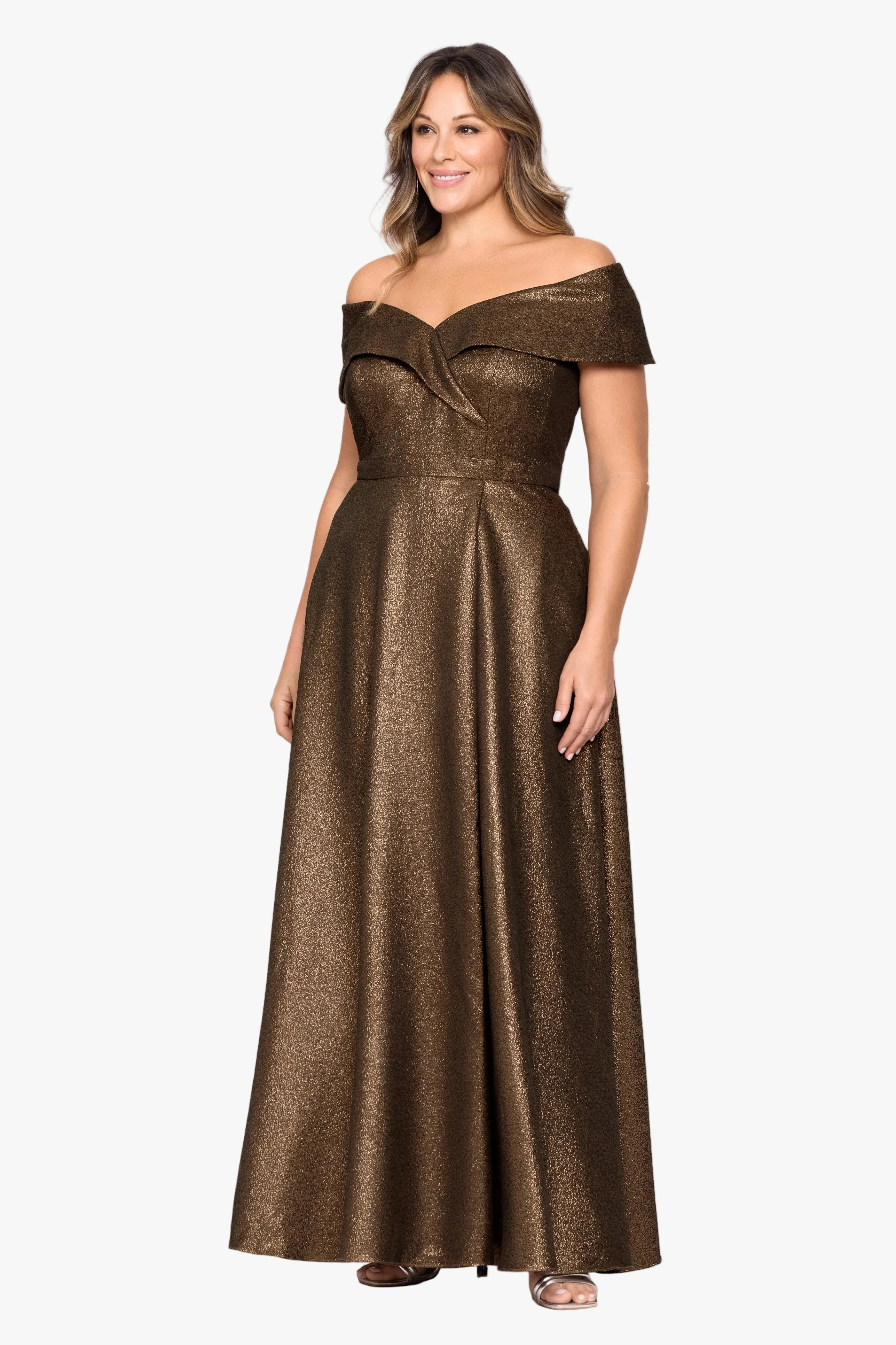 Plus "Julien" Metallic Jacquard Off Shoulder Gown sold by Xscape product image thumbnail 5