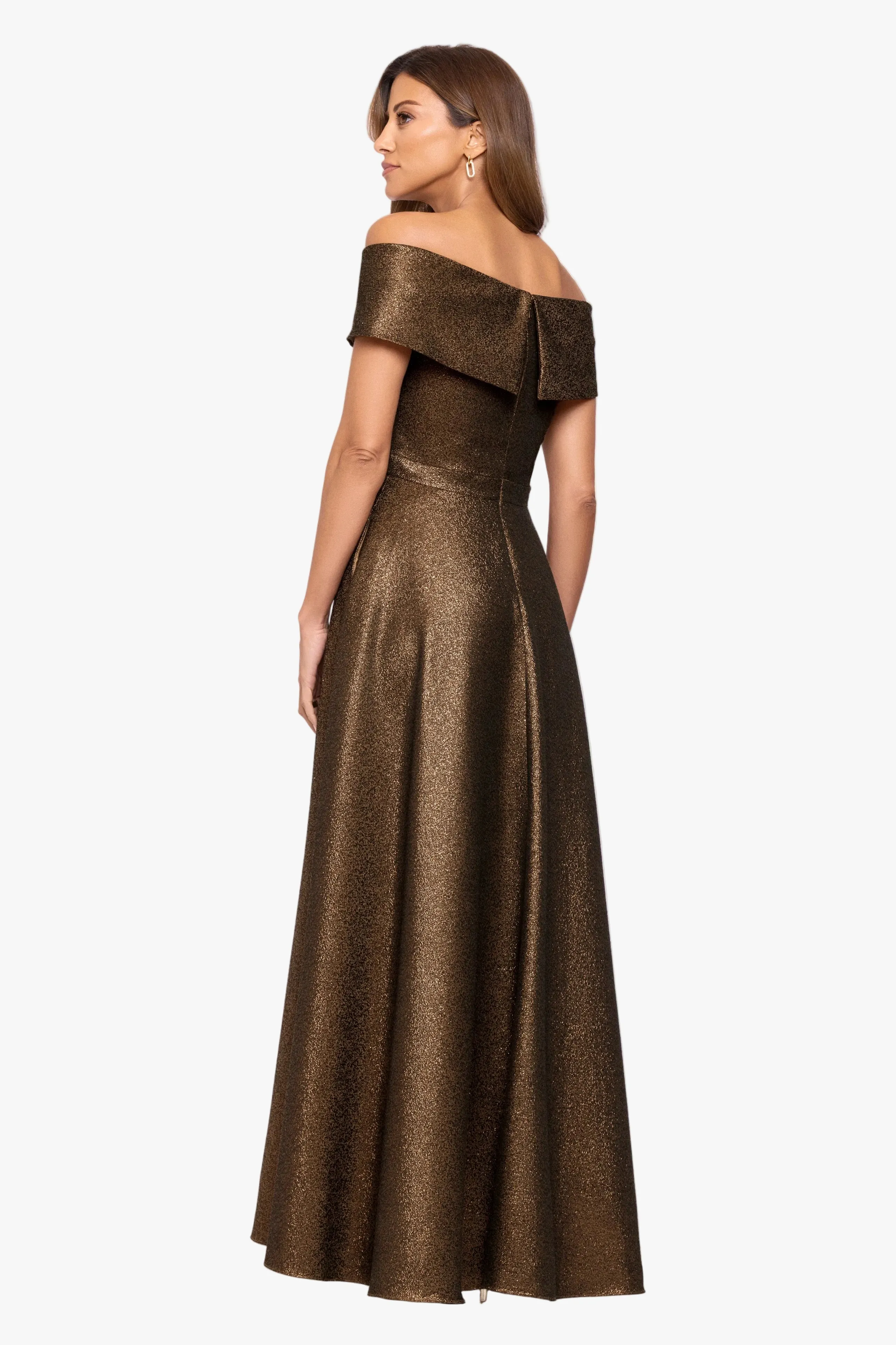 "Julien" Metallic Jacquard Off Shoulder Gown sold by Xscape product image thumbnail 4