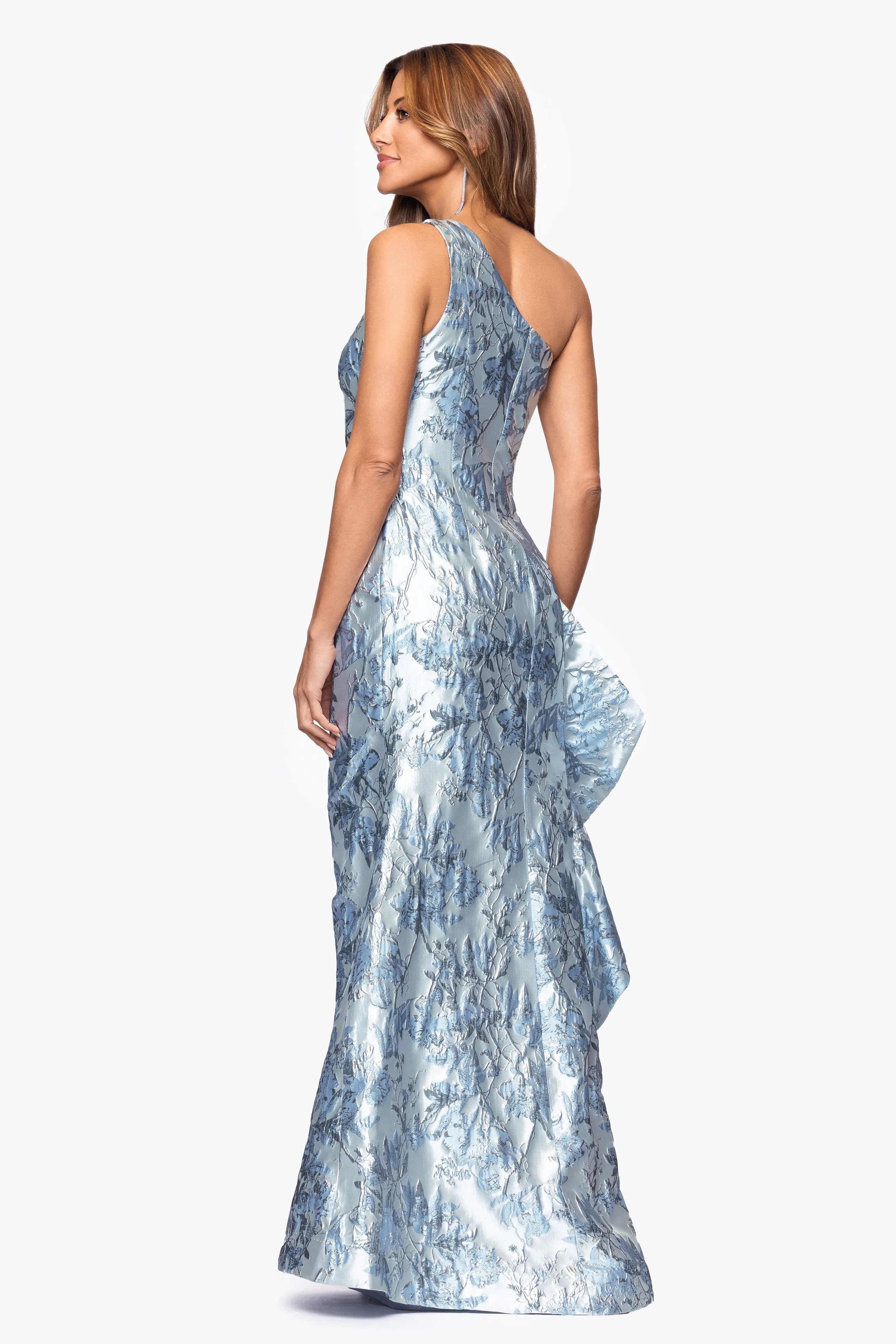 "Ida" Brocade One Shoulder Ruffle Dress sold by Xscape product image thumbnail 3