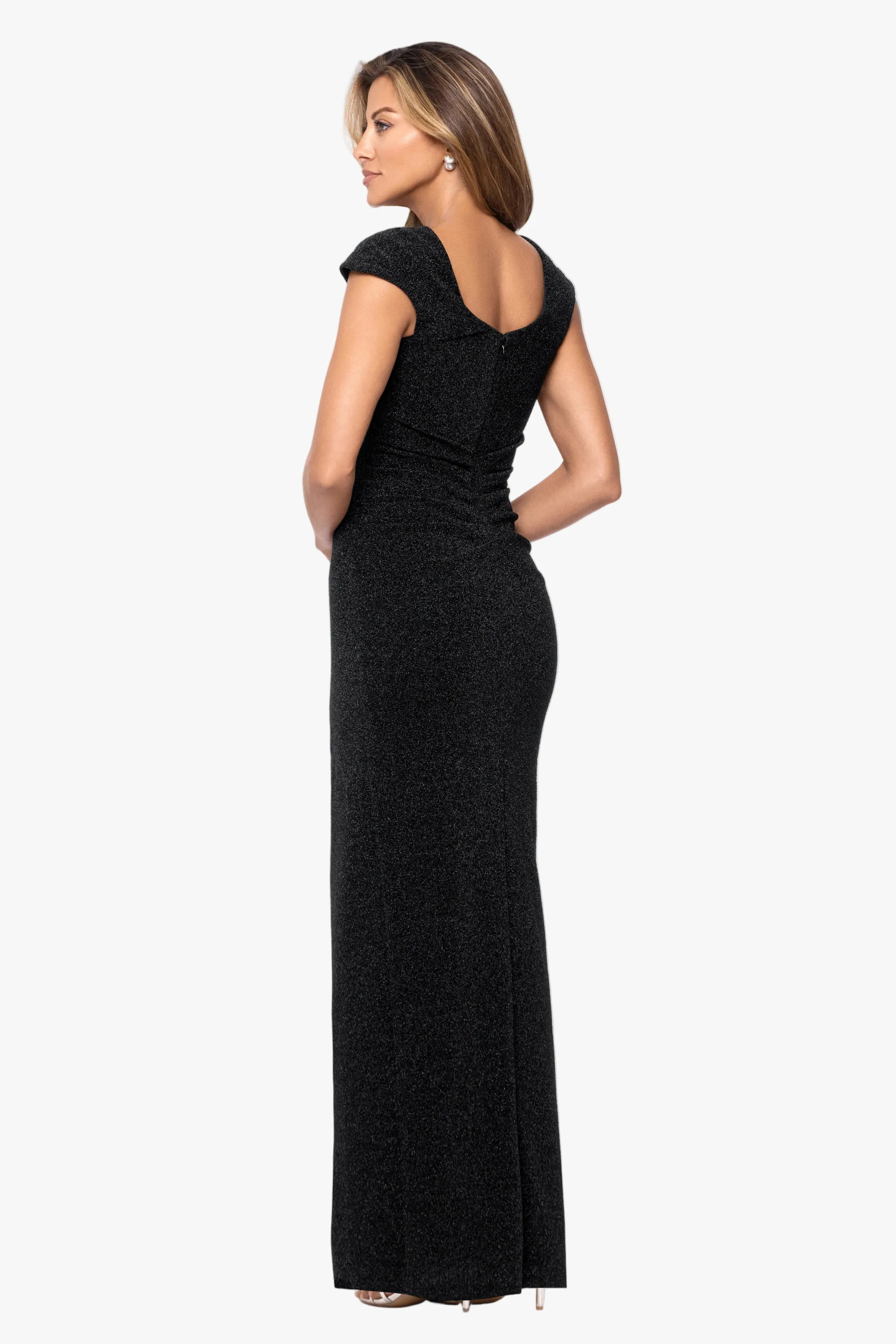 "Leon" Metallic Knit Cap Sleeve Asymmetrical Dress sold by Xscape product image thumbnail 3
