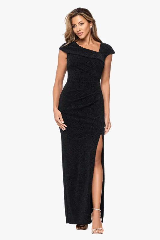 "Leon" Metallic Knit Cap Sleeve Asymmetrical Dress made by Xscape