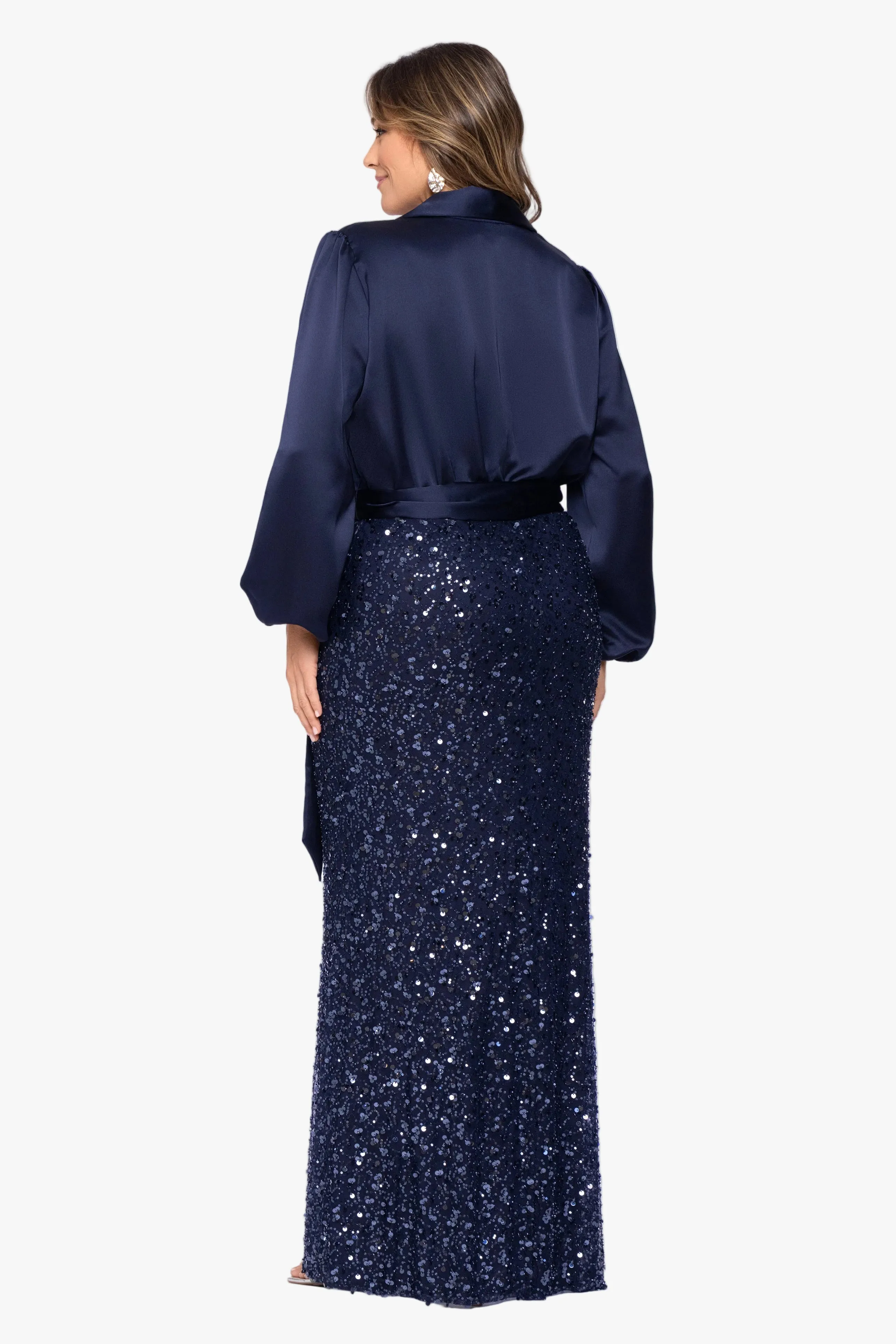 Plus "Cara" Satin & Sequin Combo Long Sleeve Dress sold by Xscape product image thumbnail 3