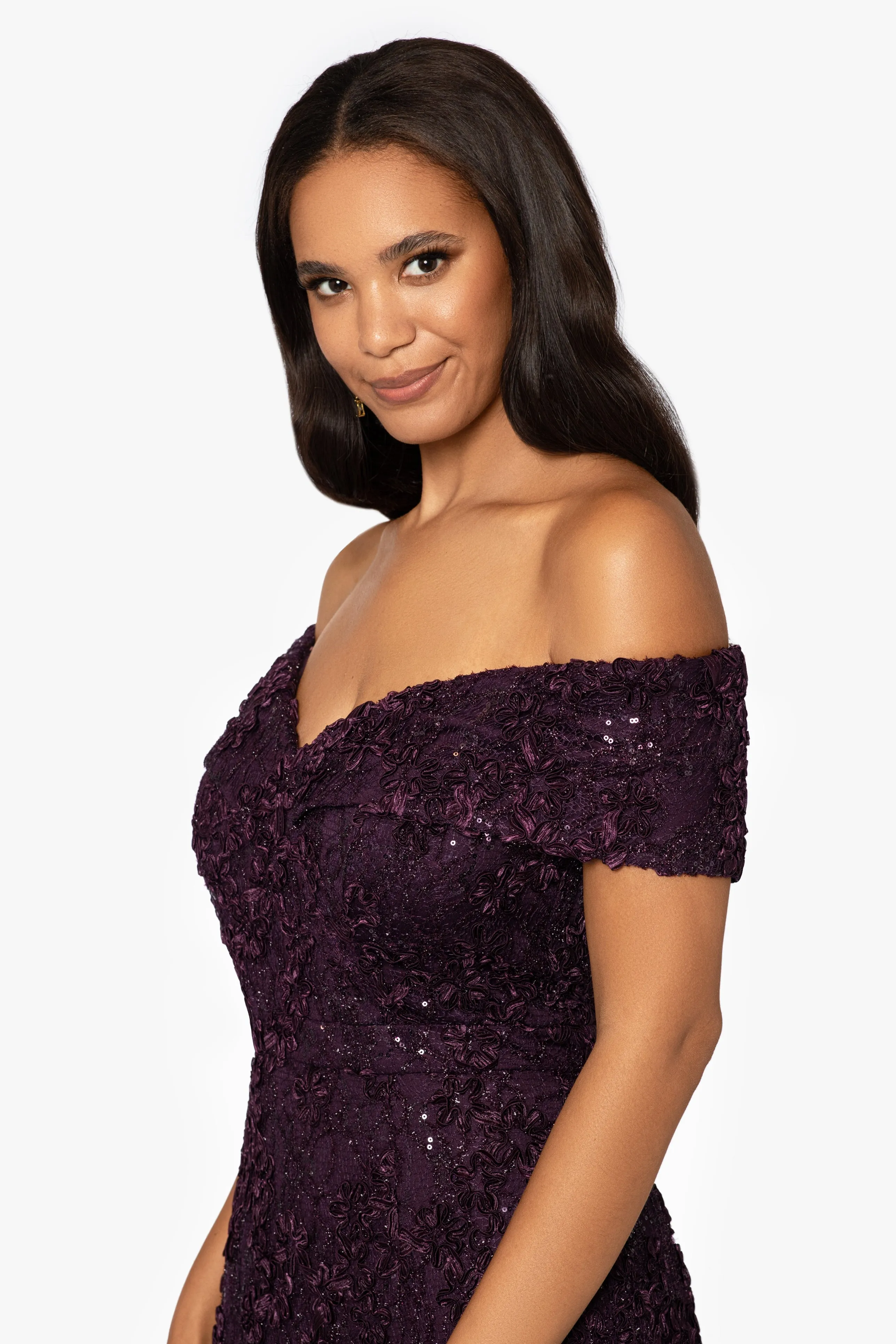 "Jill" Off The Shoulder Long Lace Dress sold by Xscape product image thumbnail 3