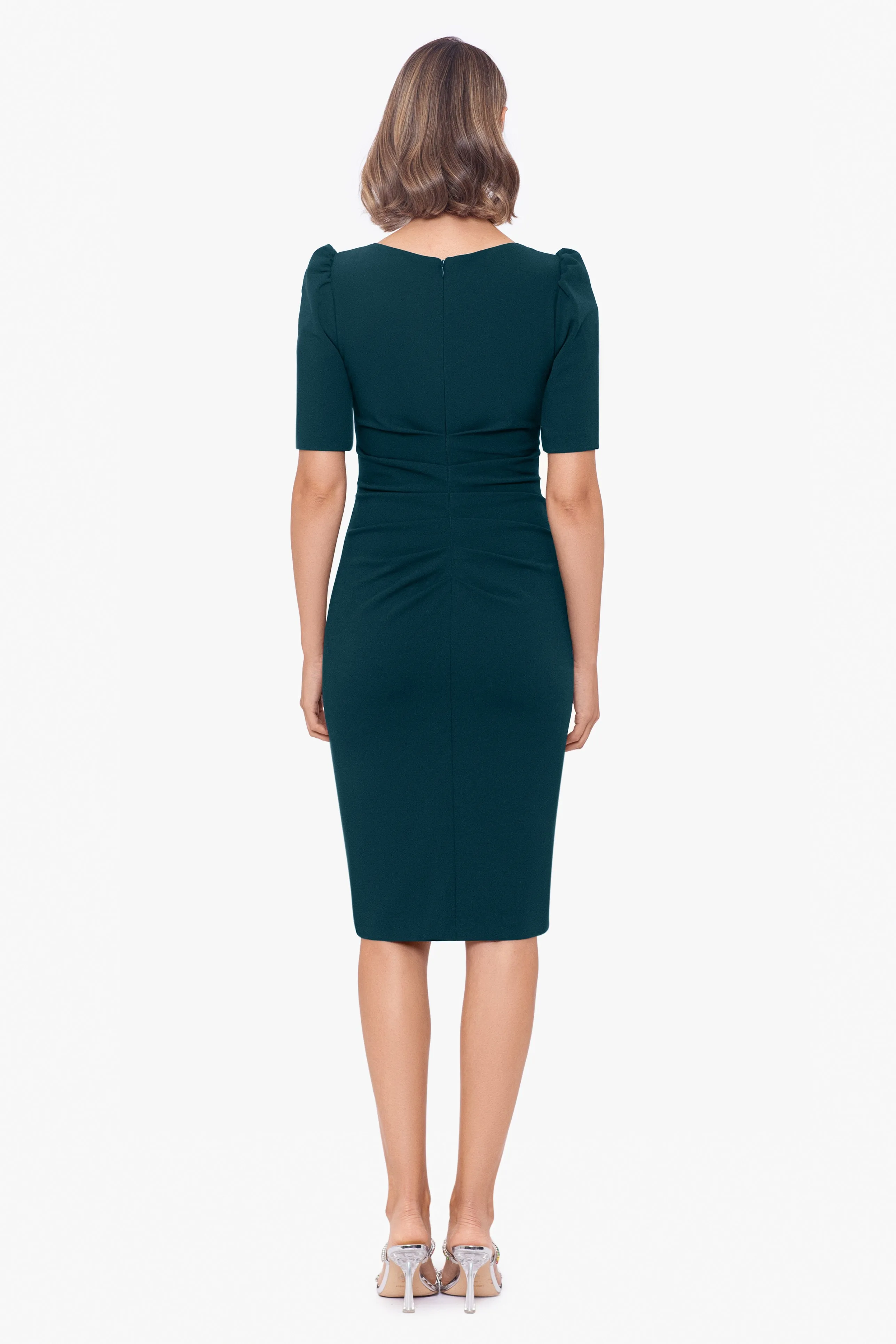 "Sloane" Short Scuba Crepe Side Ruffle Dress sold by Xscape product image thumbnail 2