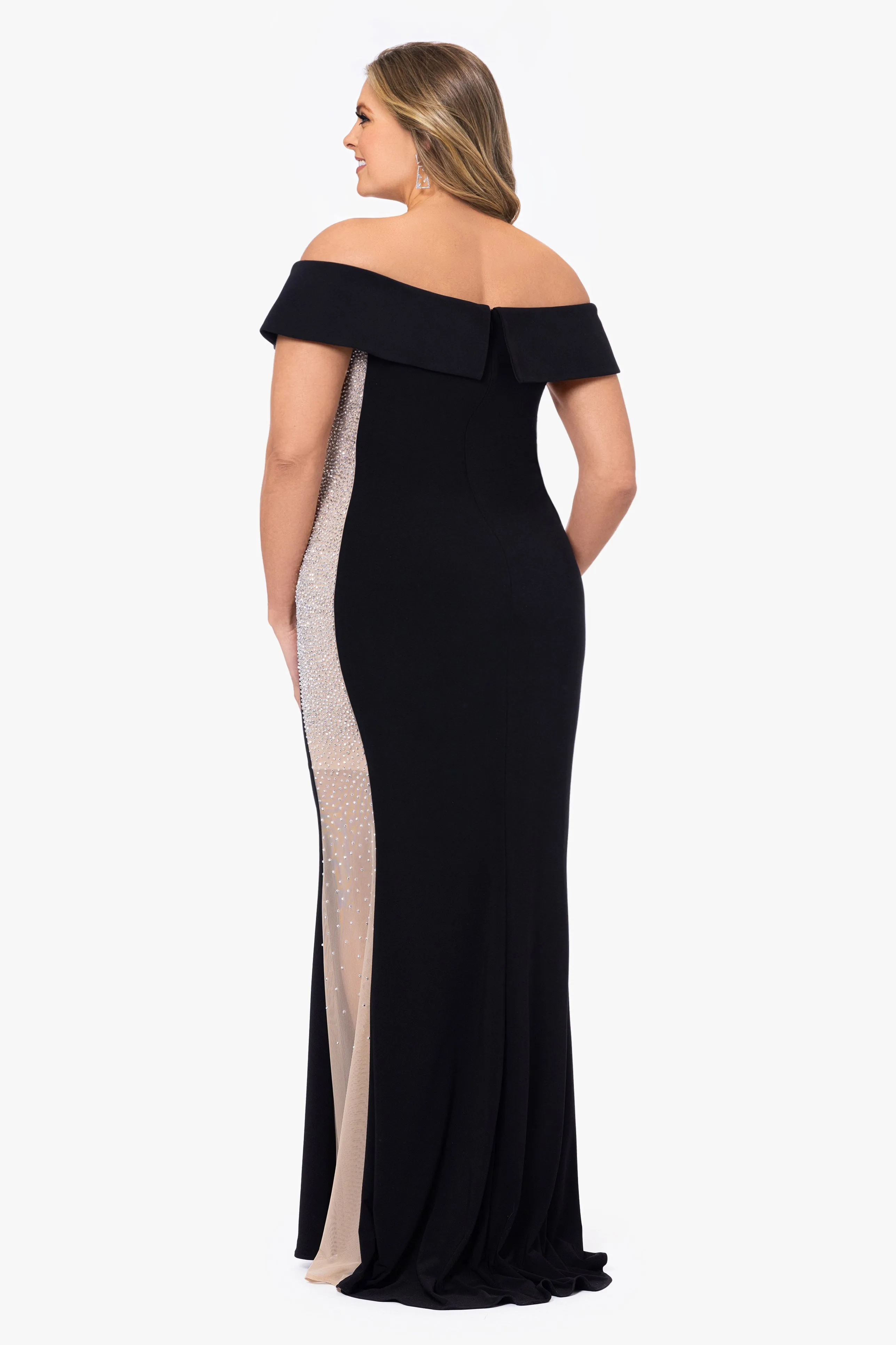 Plus "Brianna" Off the Shoulder Jersey Knit Caviar Beaded Gown sold by Xscape product image thumbnail 2