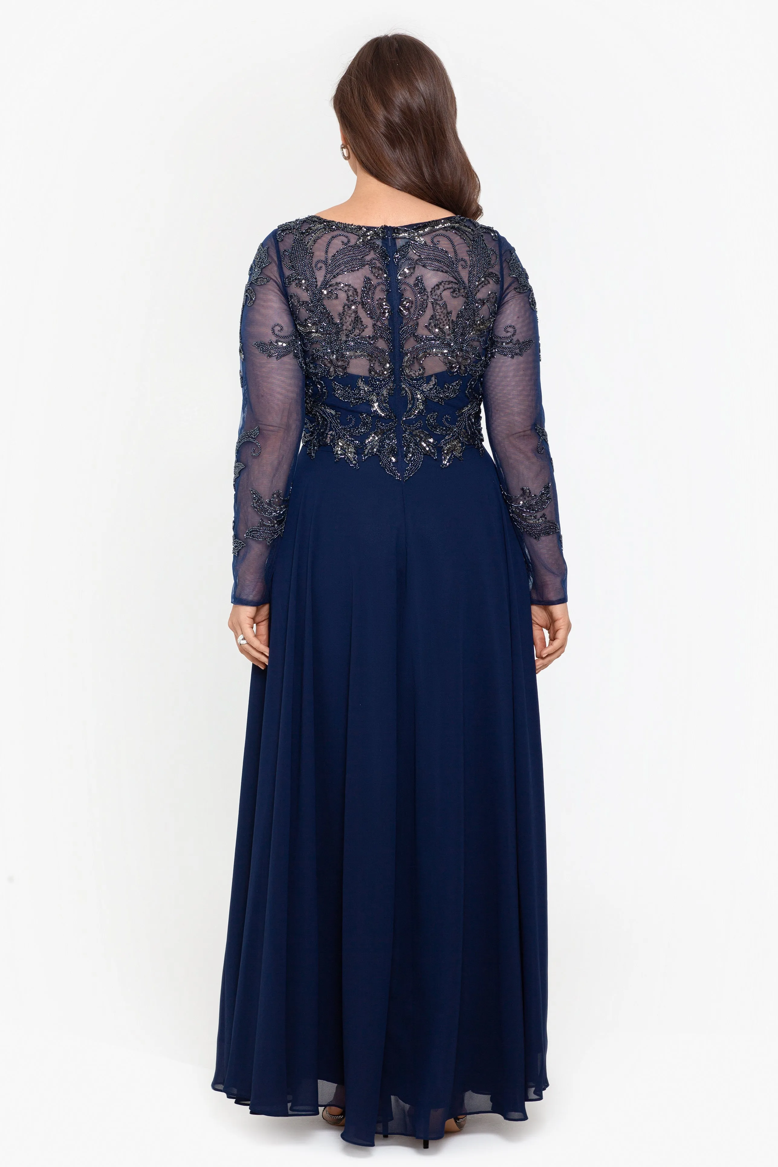 Plus "Mason" Long Sleeve Beaded Chiffon Gown sold by Xscape product image thumbnail 5