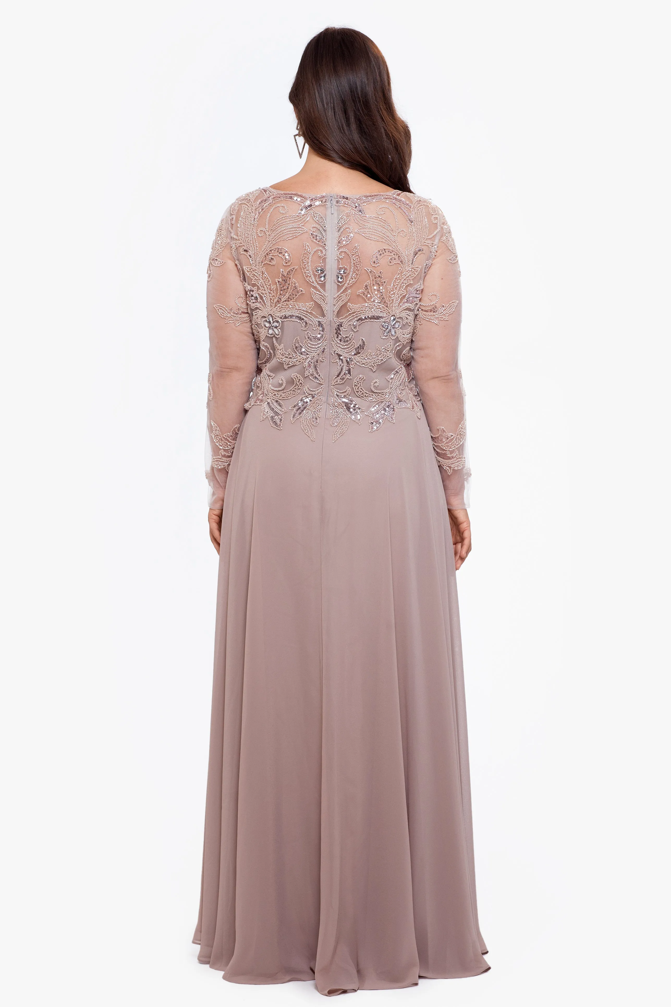 Plus "Mason" Long Sleeve Beaded Chiffon Gown sold by Xscape product image thumbnail 2
