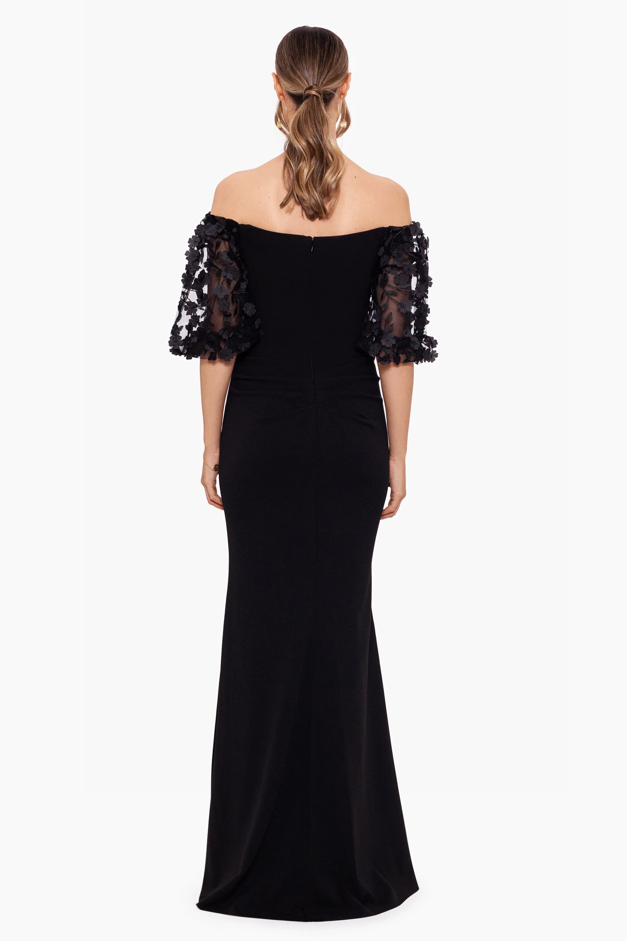 "Melanie" 3D Floral Sleeve Scuba Crepe Gown sold by Xscape product image thumbnail 2