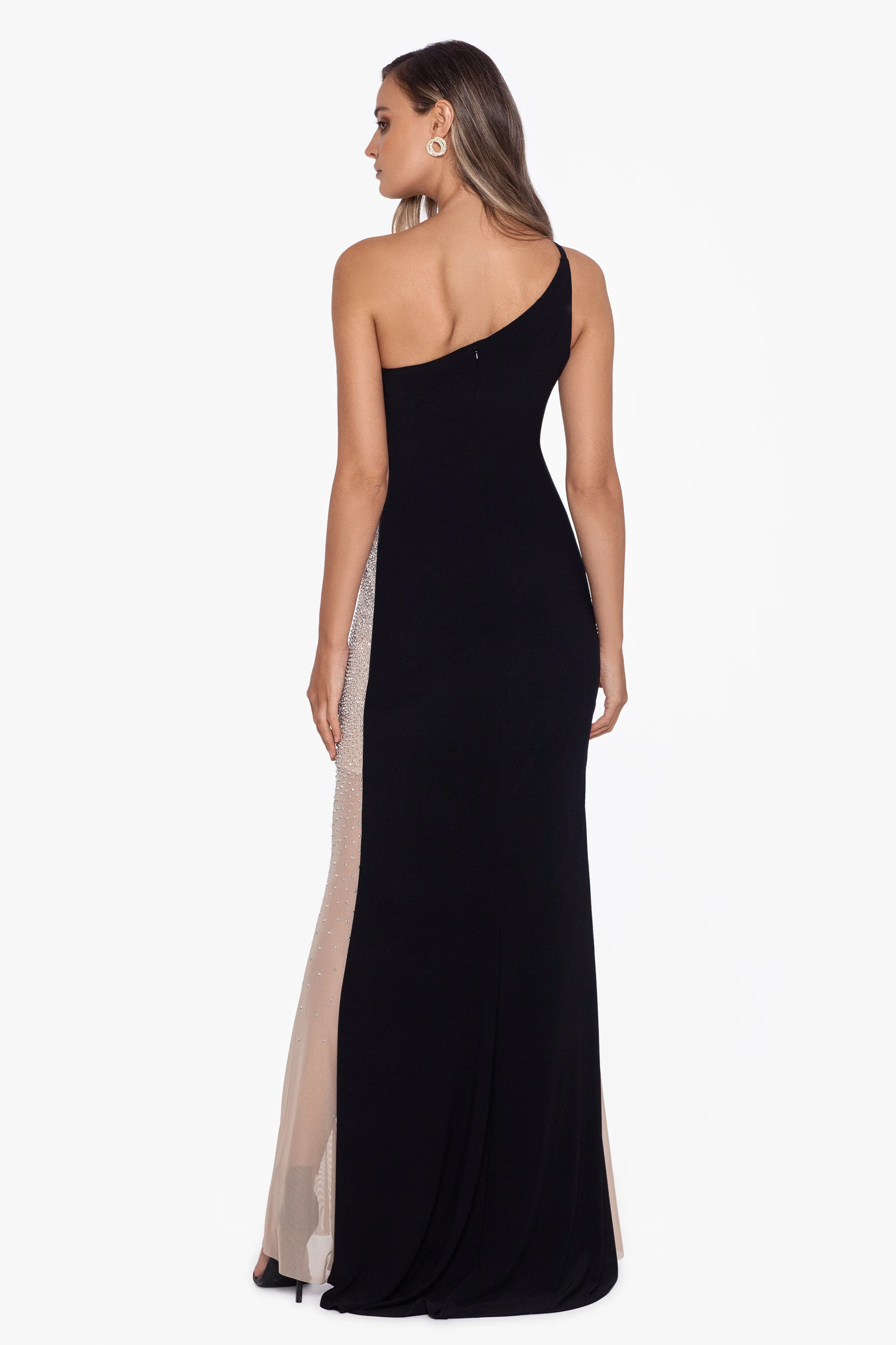 "Kate" Long One Shoulder Side Beaded Dress sold by Xscape product image thumbnail 2