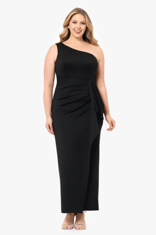 Plus "Tana" Long Scuba One Shoulder Ruffle Floor Length Dress sold by Xscape