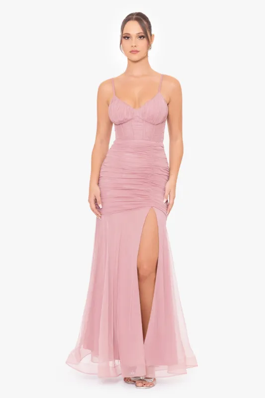 Blondie Nites "Alexie" Long Mesh Corset Rouched Mermaid Dress made by Xscape