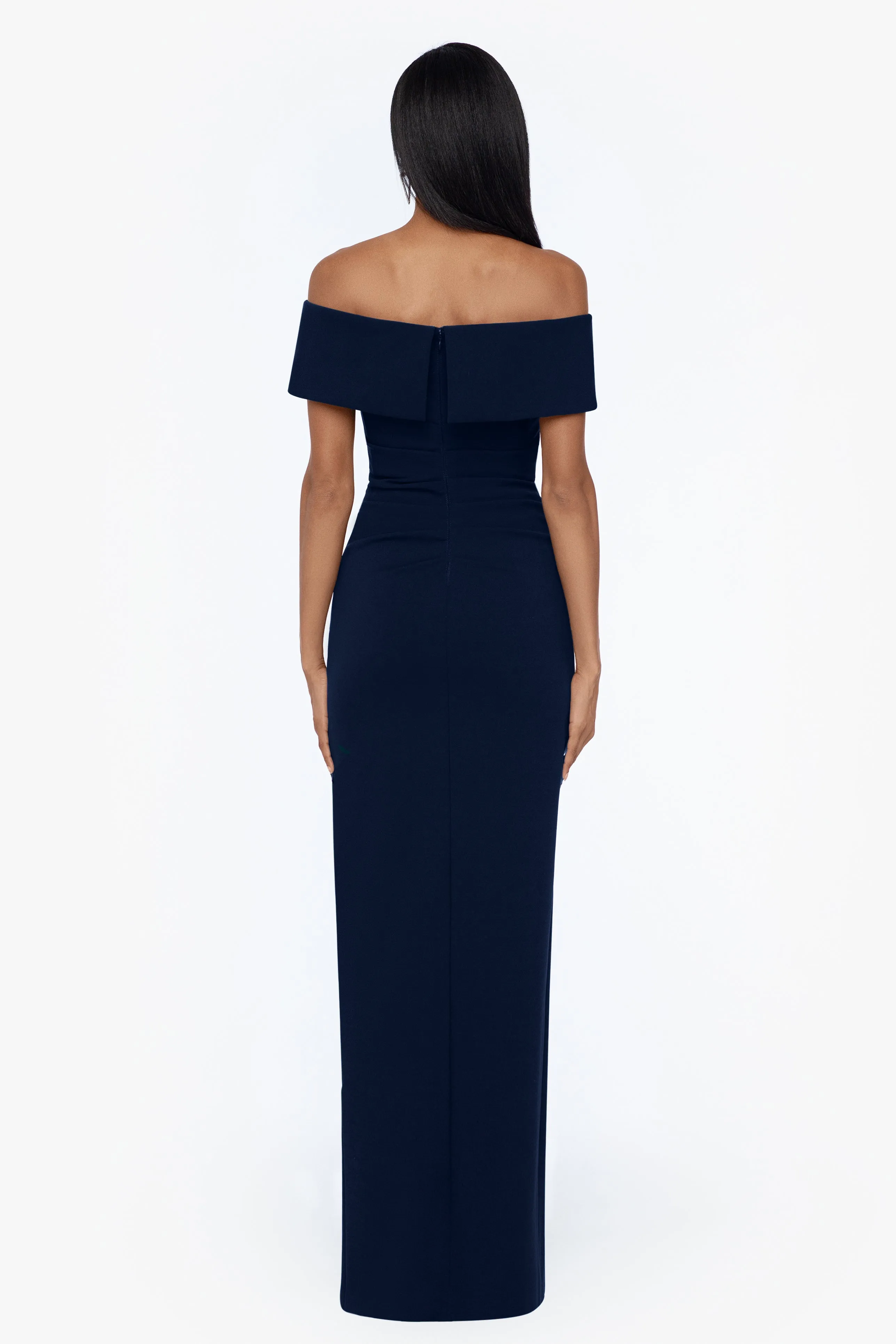 Petite "Camila" Long Off the Shoulder Scuba Crepe Dress sold by Xscape product image thumbnail 4