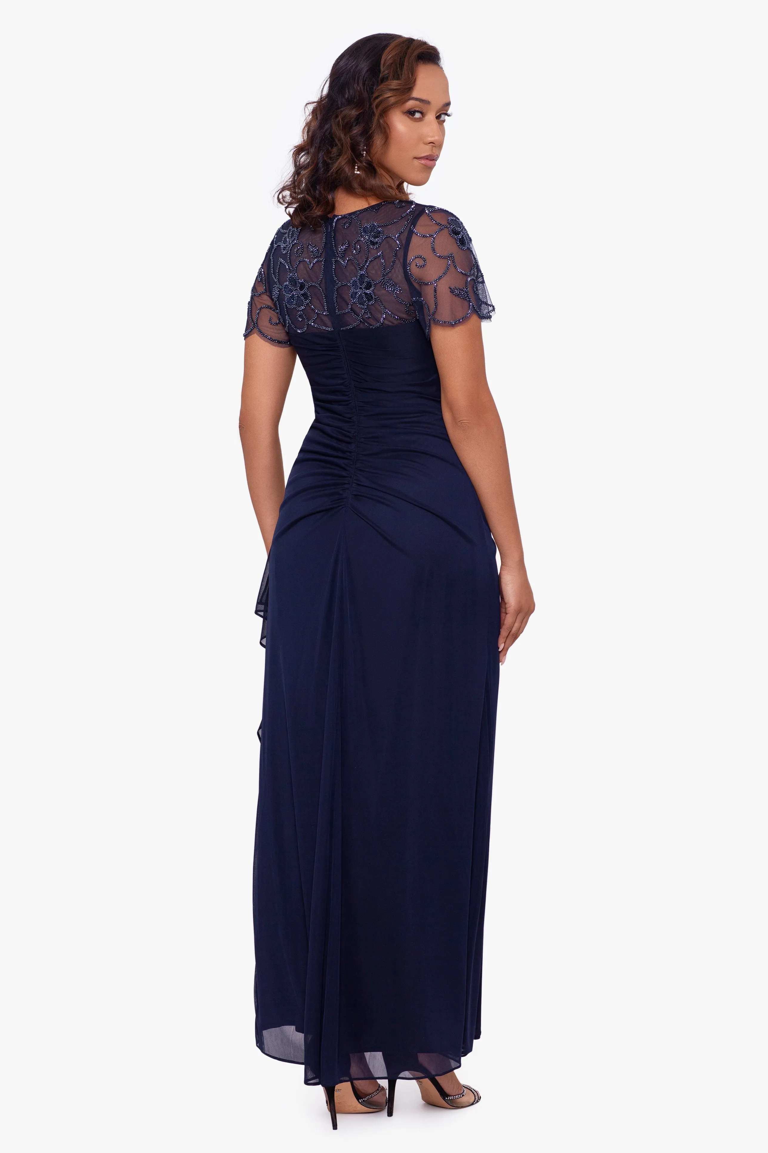 "Dahlia" Long Sheer Matte Jersey Beaded Top Dress sold by Xscape product image thumbnail 2