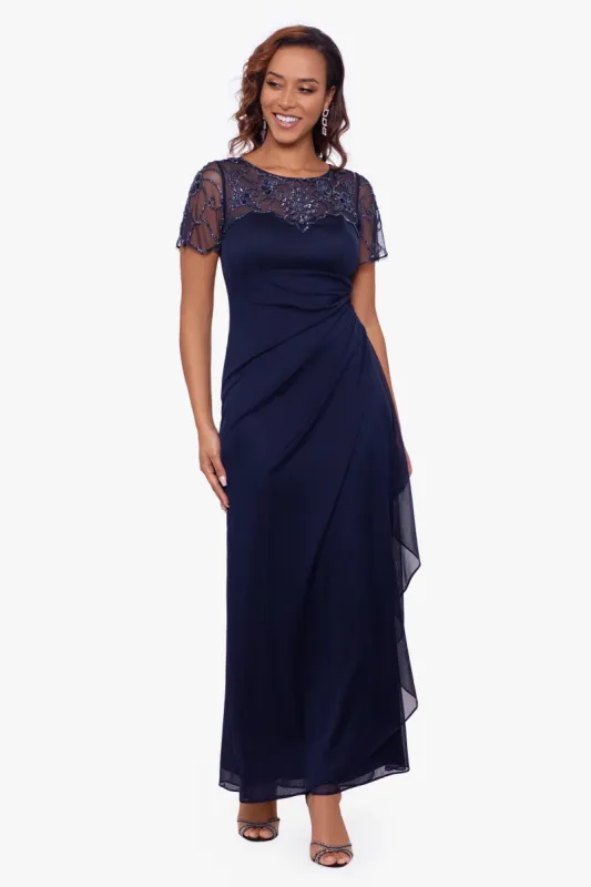 "Dahlia" Long Sheer Matte Jersey Beaded Top Dress sold by Xscape
