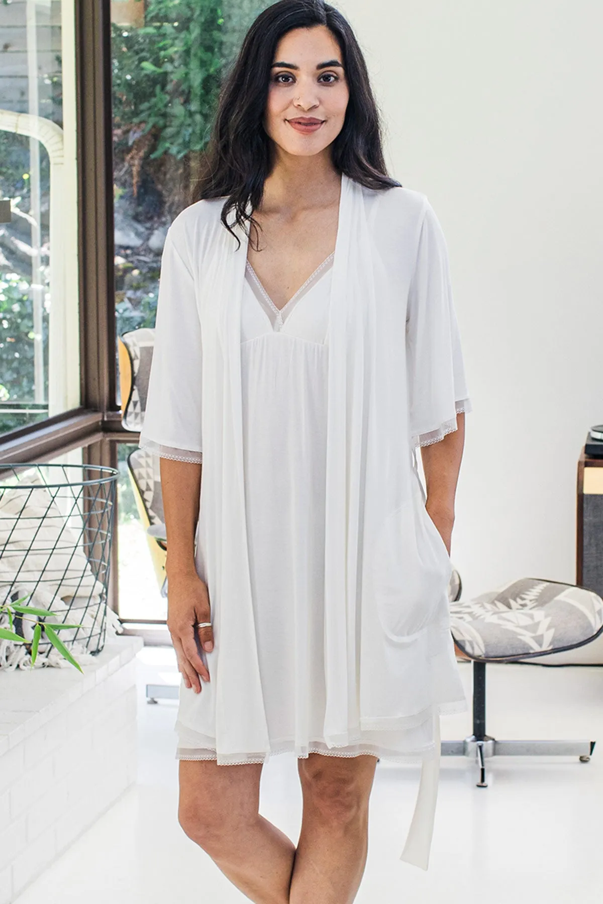 Iris Kimono Sleeve Belted Bamboo Lace Robe sold by Yala