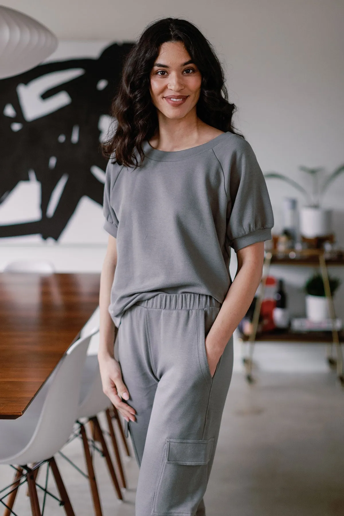 Berkeley Puff Short Sleeve Bamboo & Organic Cotton Raglan Sweatshirt Top sold by Yala