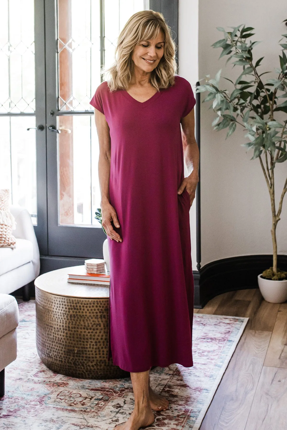 Sloane V-Neck Cap Sleeve Bamboo Maxi Dress sold by Yala