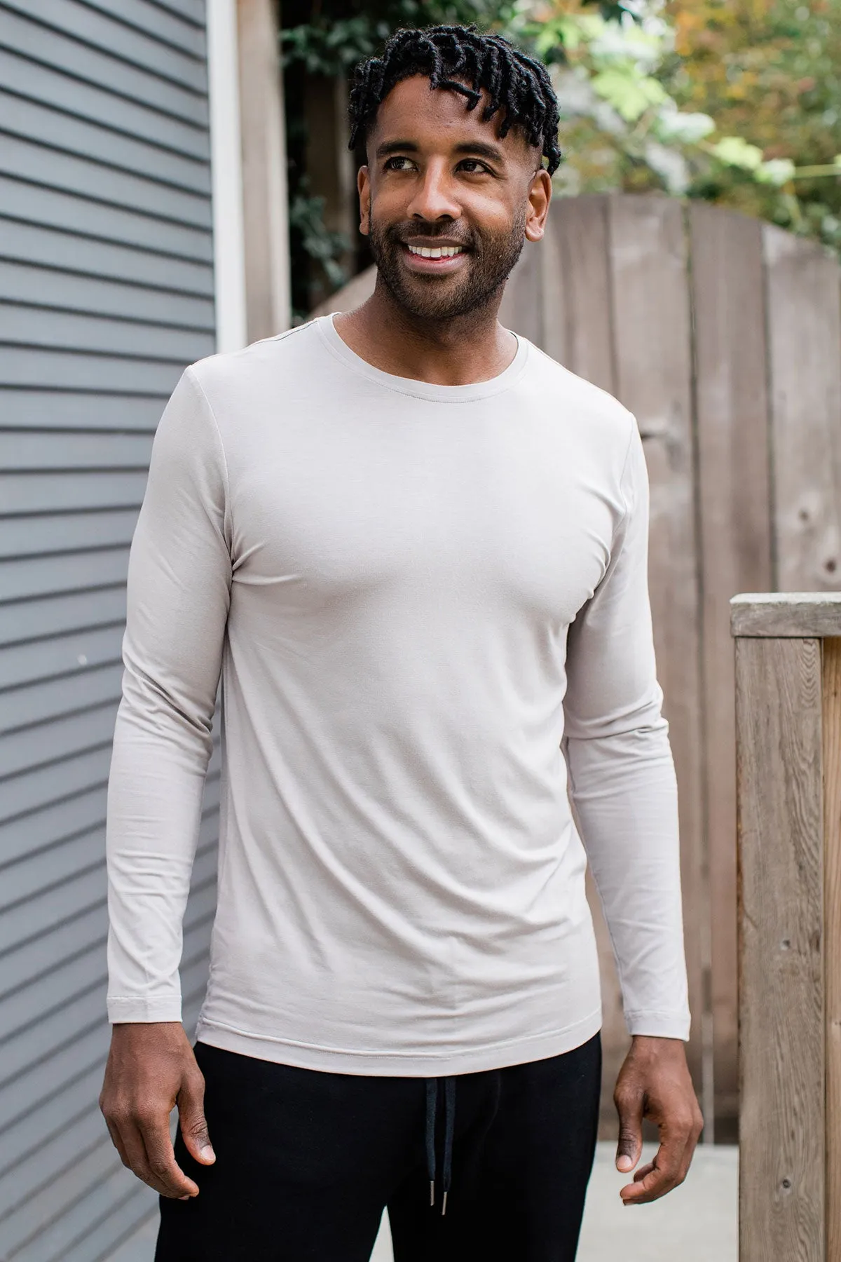 Men's Jonah Long Sleeve Bamboo Crew Tee Shirt sold by Yala