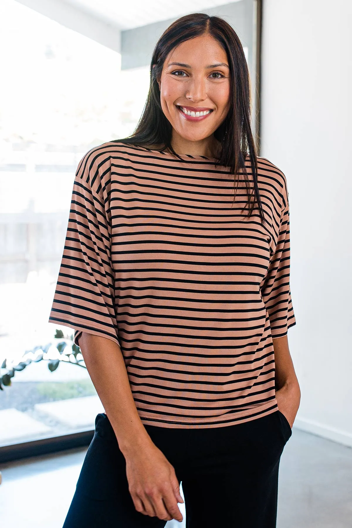Jaclyn Wide Sleeve Boatneck Bamboo Top sold by Yala