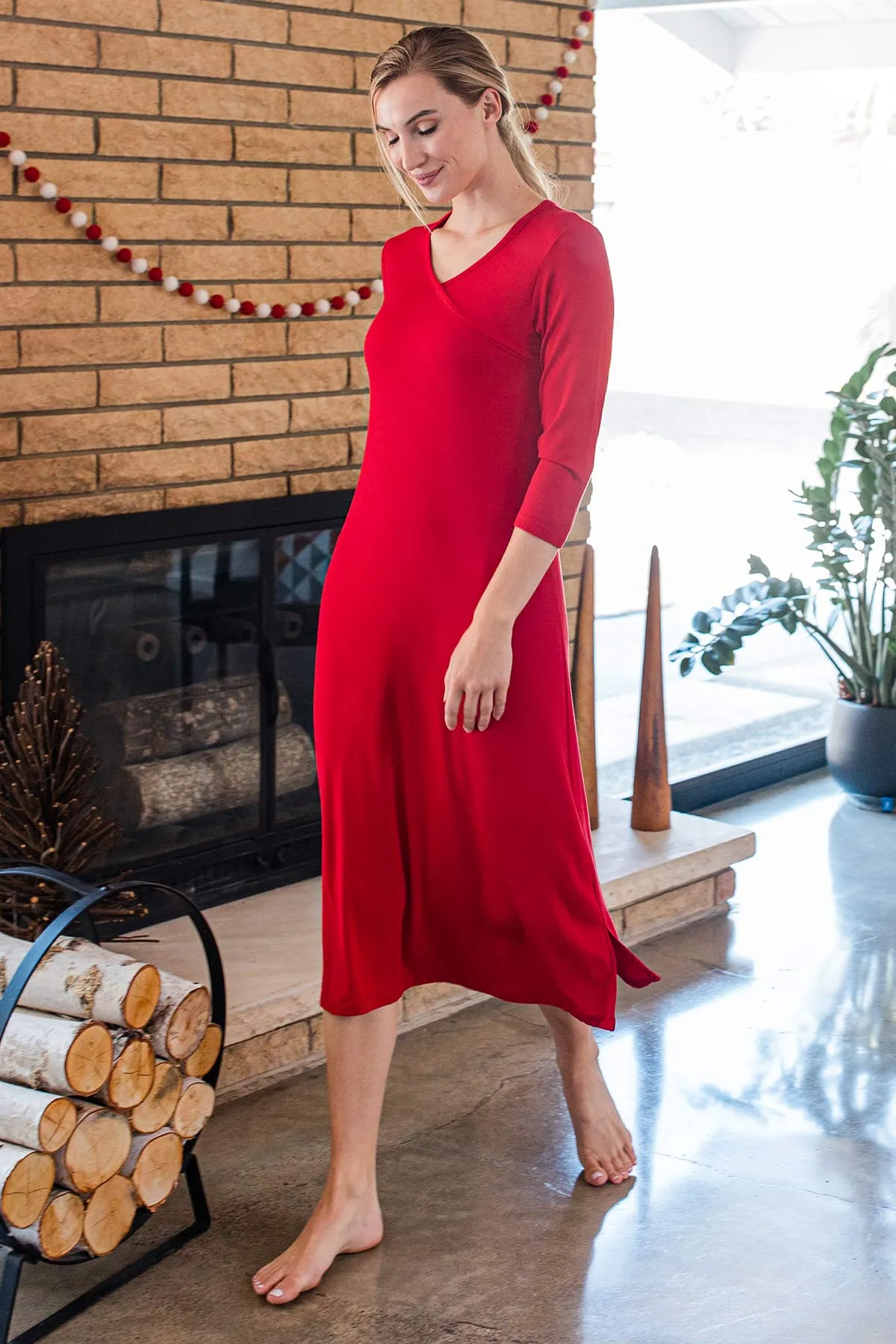 Haley Crossover Front 3/4 Sleeve Bamboo Nightgown sold by Yala