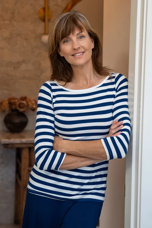 Kai Boatneck 3/4 Sleeve Relaxed Fit Bamboo Tee Shirt made by Yala