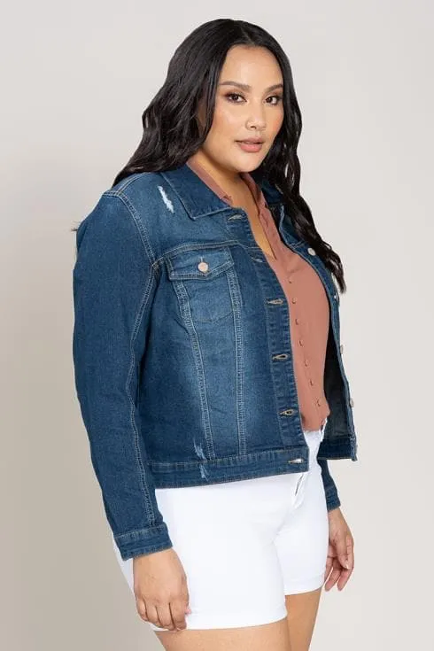 Women's Plus Size Distressed Denim Jacket sold by YMI product image thumbnail 5