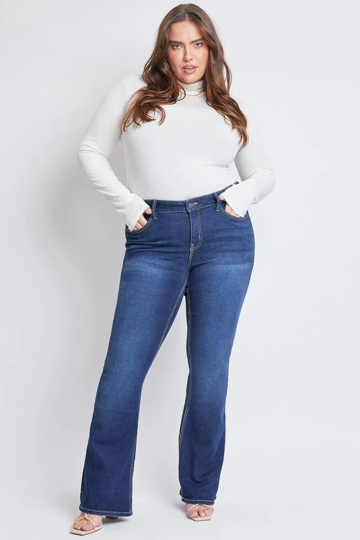 Women's Plus Sustainable Mid-Rise Bootcut Jean sold by YMI product image thumbnail 5