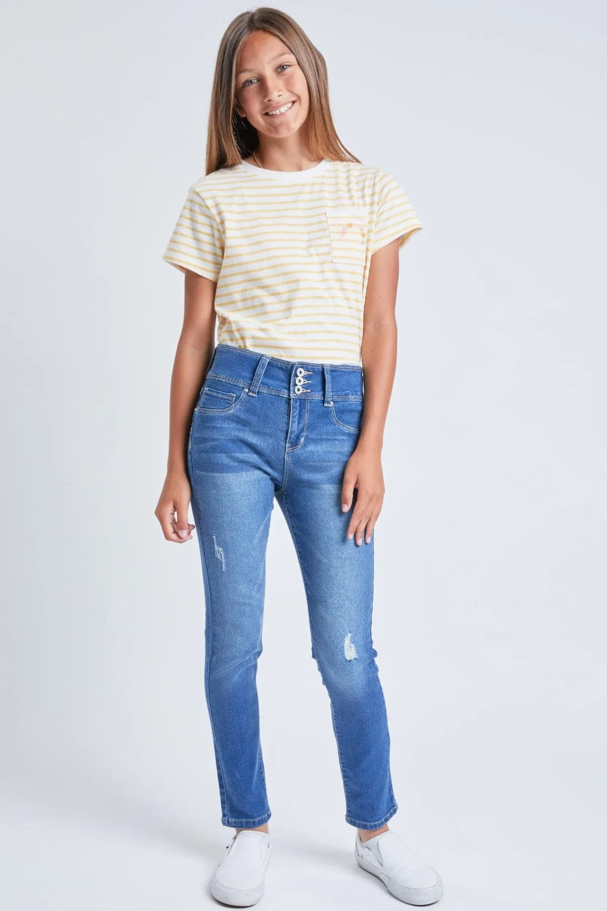Girls 3 Button Essential Skinny Jeans With Faux Front Pockets sold by YMI product image thumbnail 5