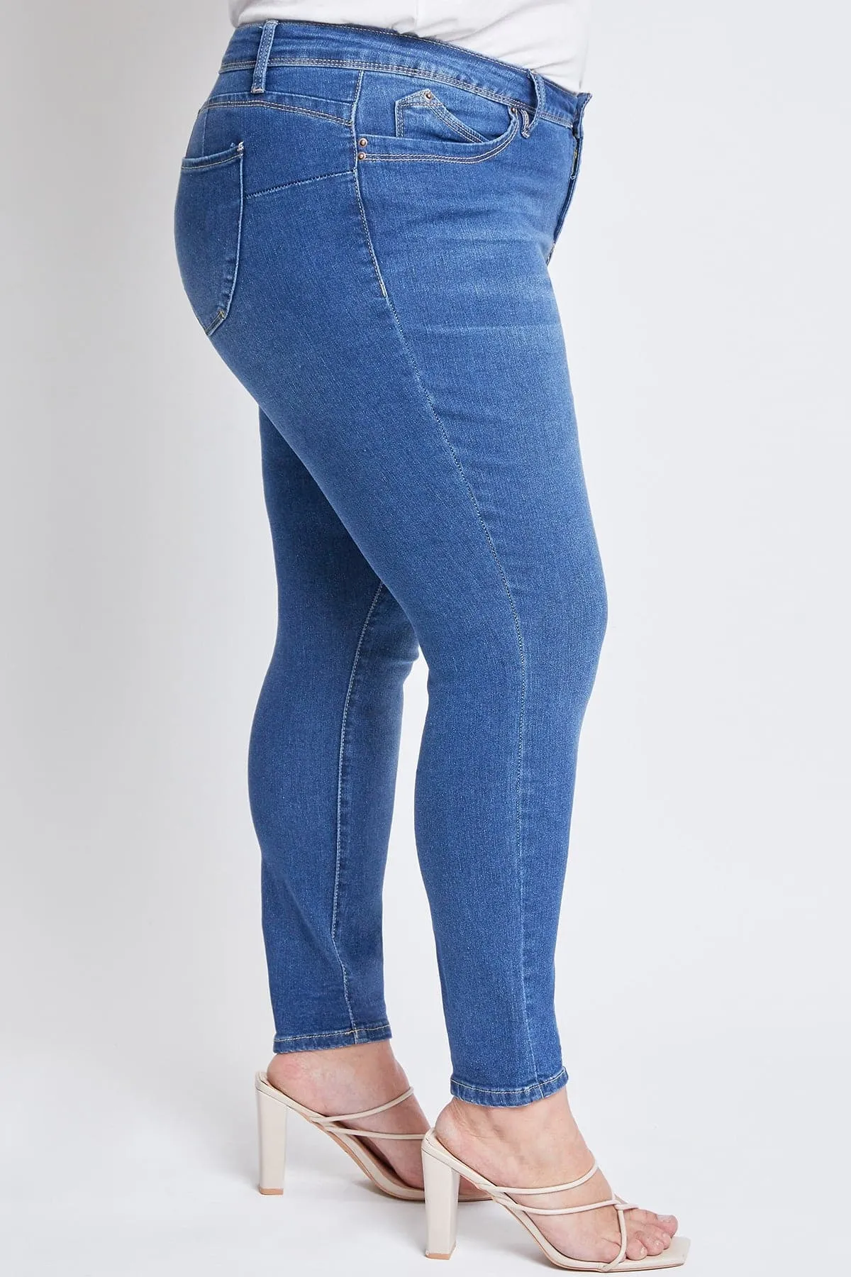 Women's Plus Size WannaBettaButt High Rise 1 Button Skinny Jean With Regular Hem sold by YMI product image thumbnail 3
