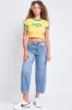 Women's Baggy Cropped Frayed Barrel Jeans sold by YMI