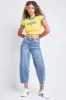 Women's Baggy Cropped Frayed Barrel Jeans sold by YMI