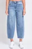 Women's Baggy Cropped Frayed Barrel Jeans sold by YMI
