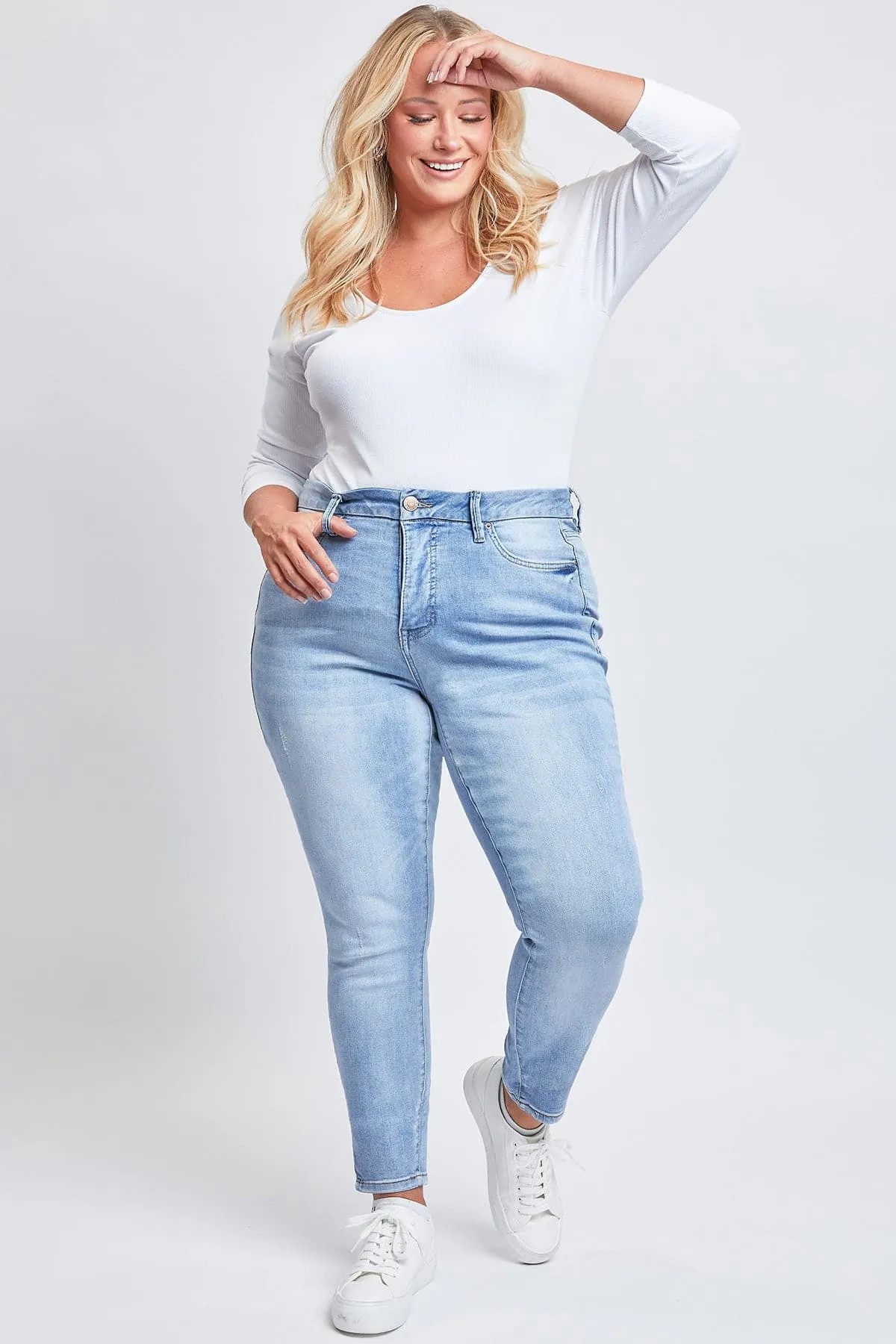 Women's Plus Size Sustainable Curvy Fit High Rise Skinny Jeans sold by YMI
