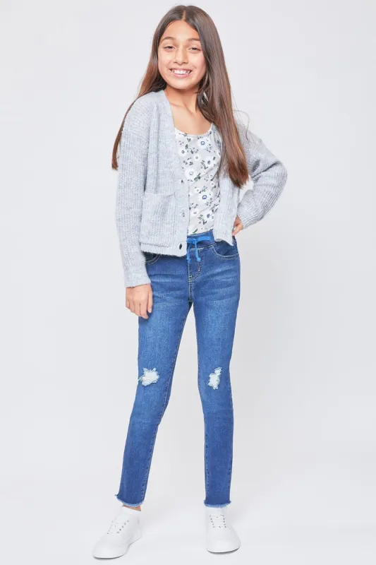 Girls Pull-On Skinny Jeans With Faux Drawstring sold by YMI