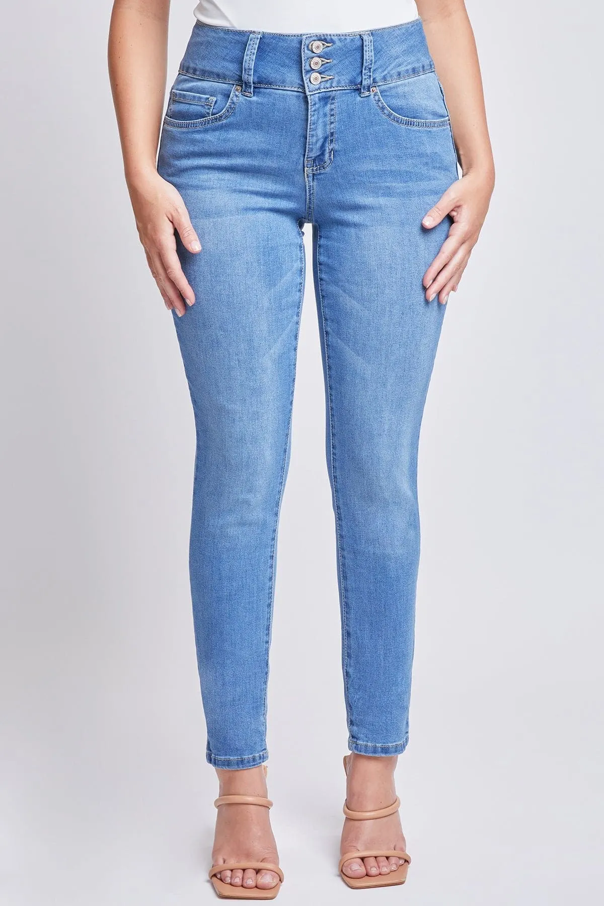 Women's Essential 3 Button High Rise Skinny Jean with Functional Front Pockets sold by YMI product image thumbnail 4