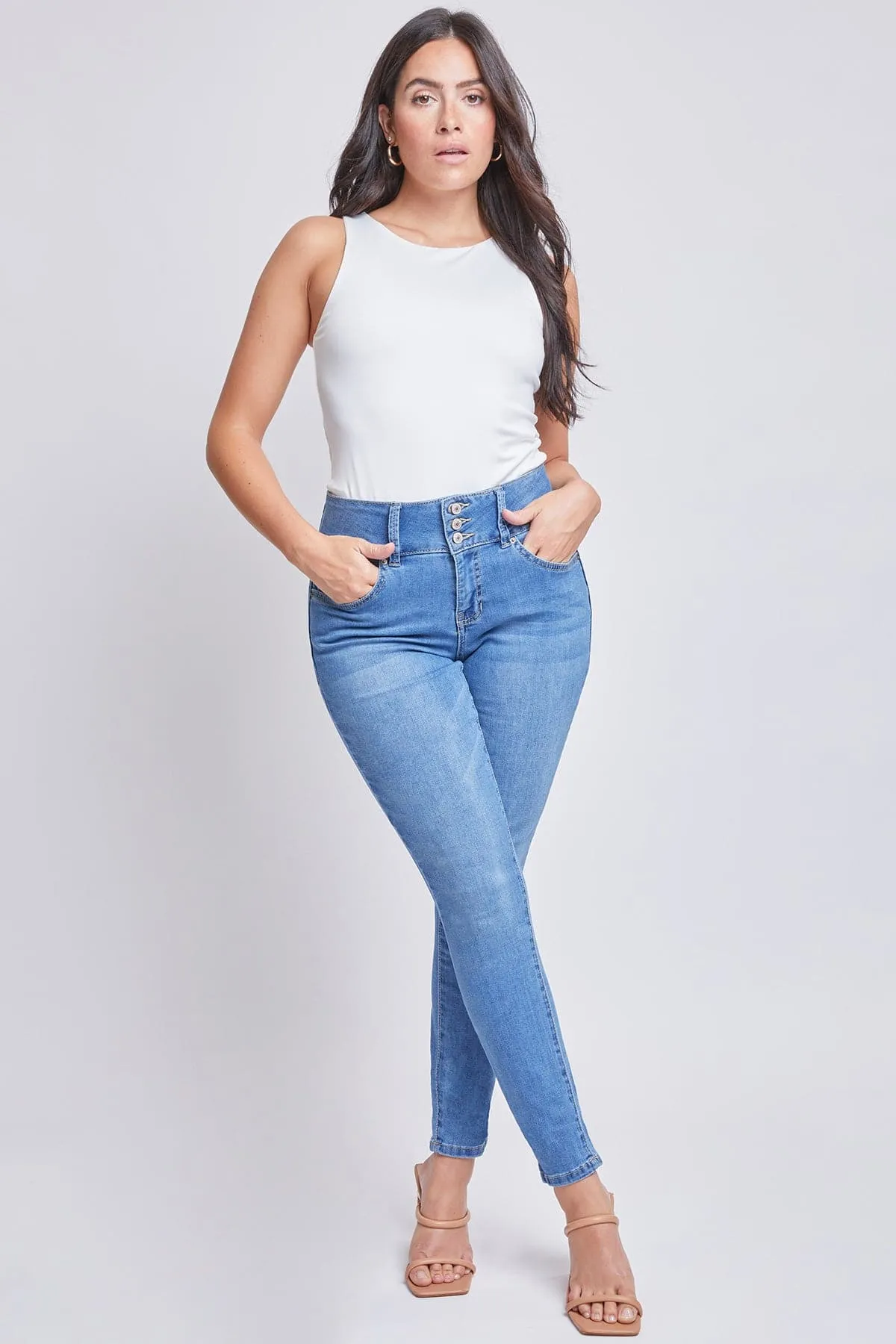 Women's Essential 3 Button High Rise Skinny Jean with Functional Front Pockets sold by YMI product image thumbnail 3